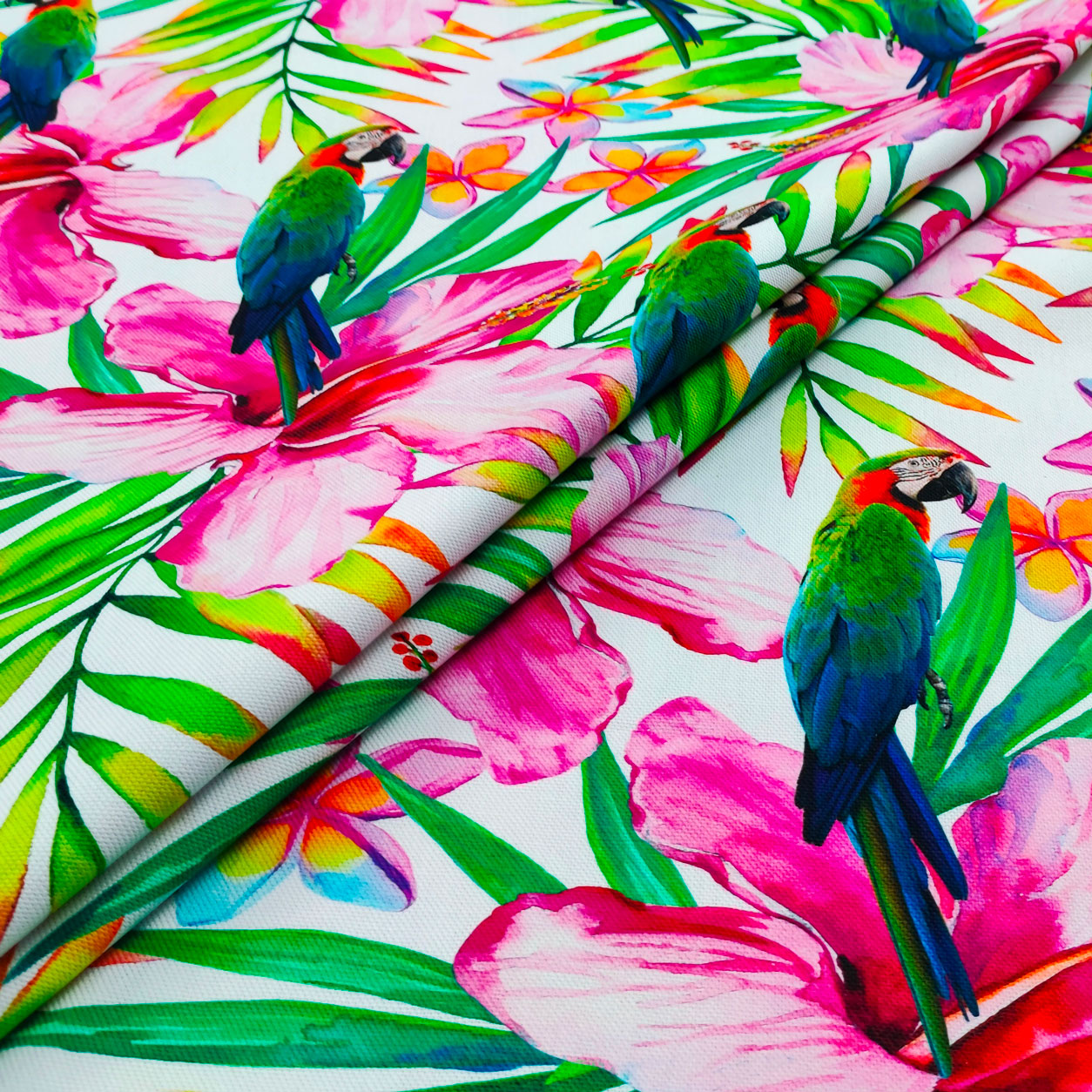 Tessuti panama cotone pappagalli tropicali