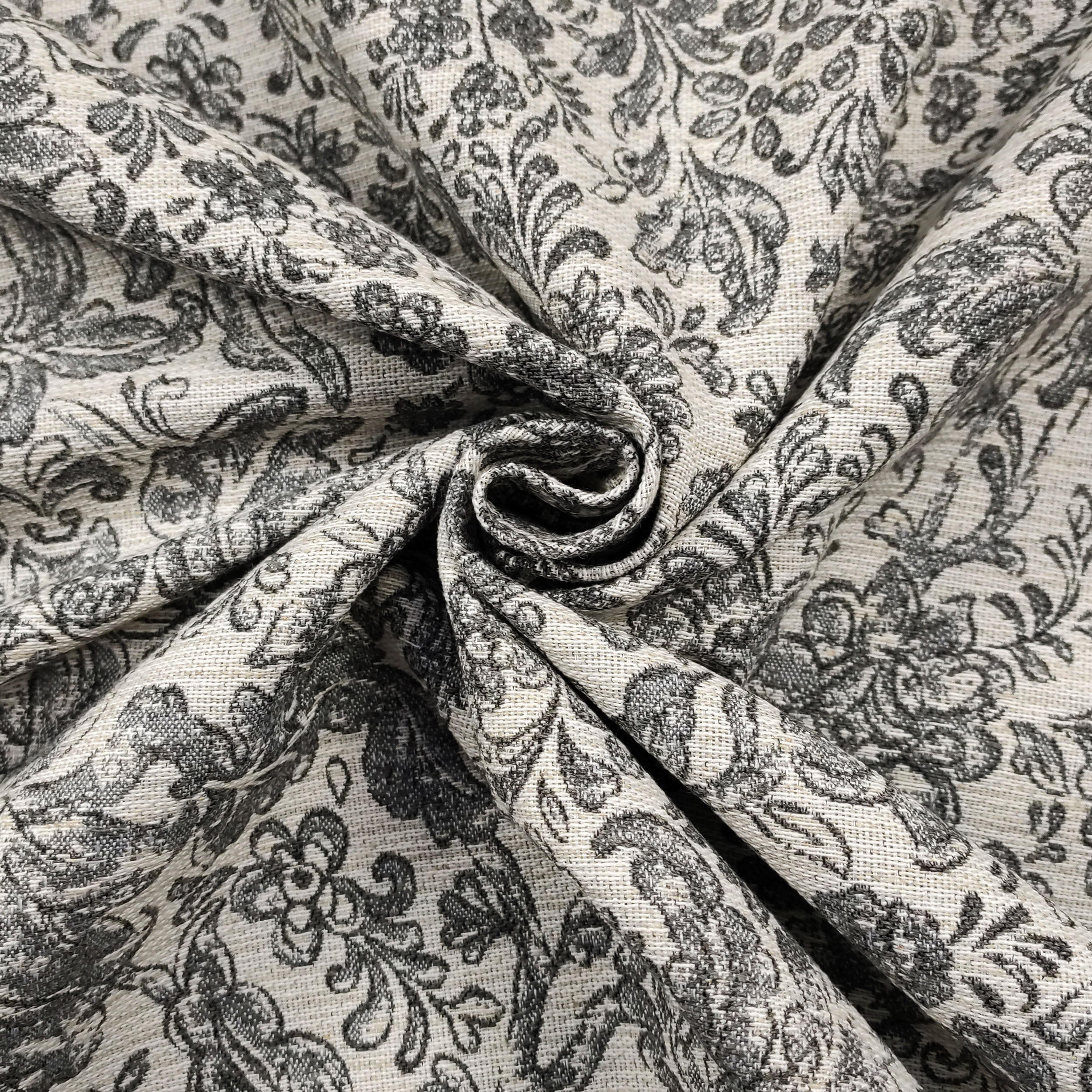 Tessuto Arredo Jacquard Fiori Grigi