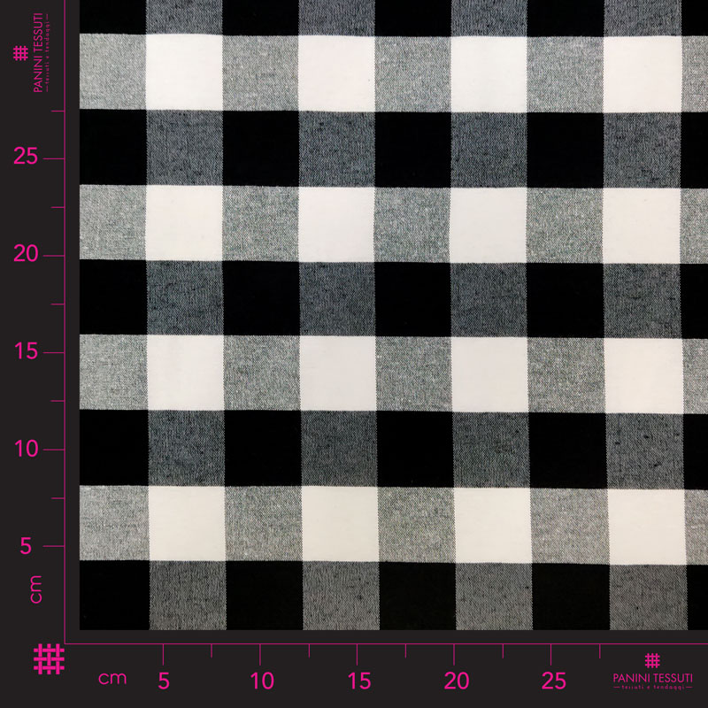 Tessuto-Misto-Cotone-a-Quadri-Grandi-Bianco-e-Nero