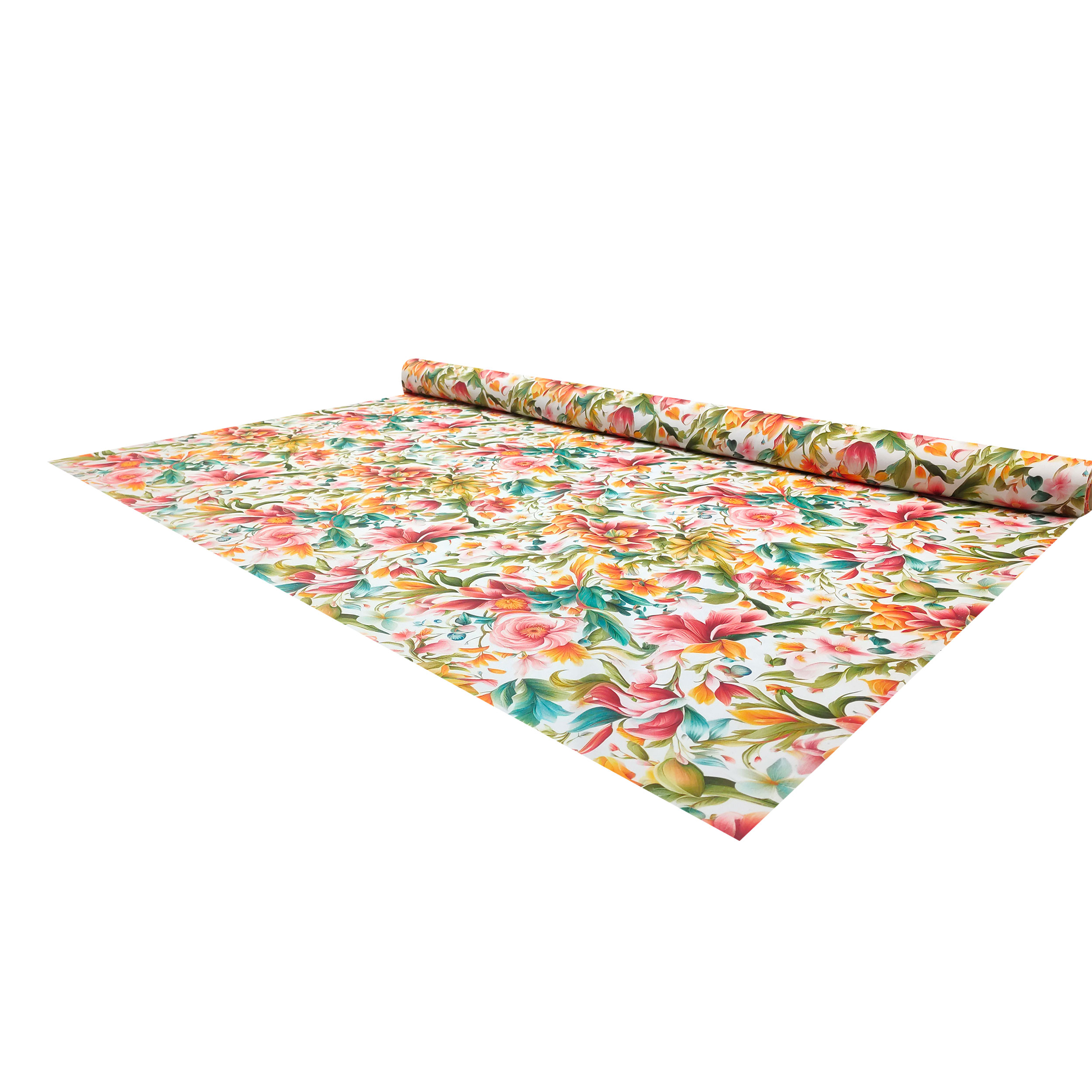 Tessuto Panama Fiori Multicolor Sfondo Bianco