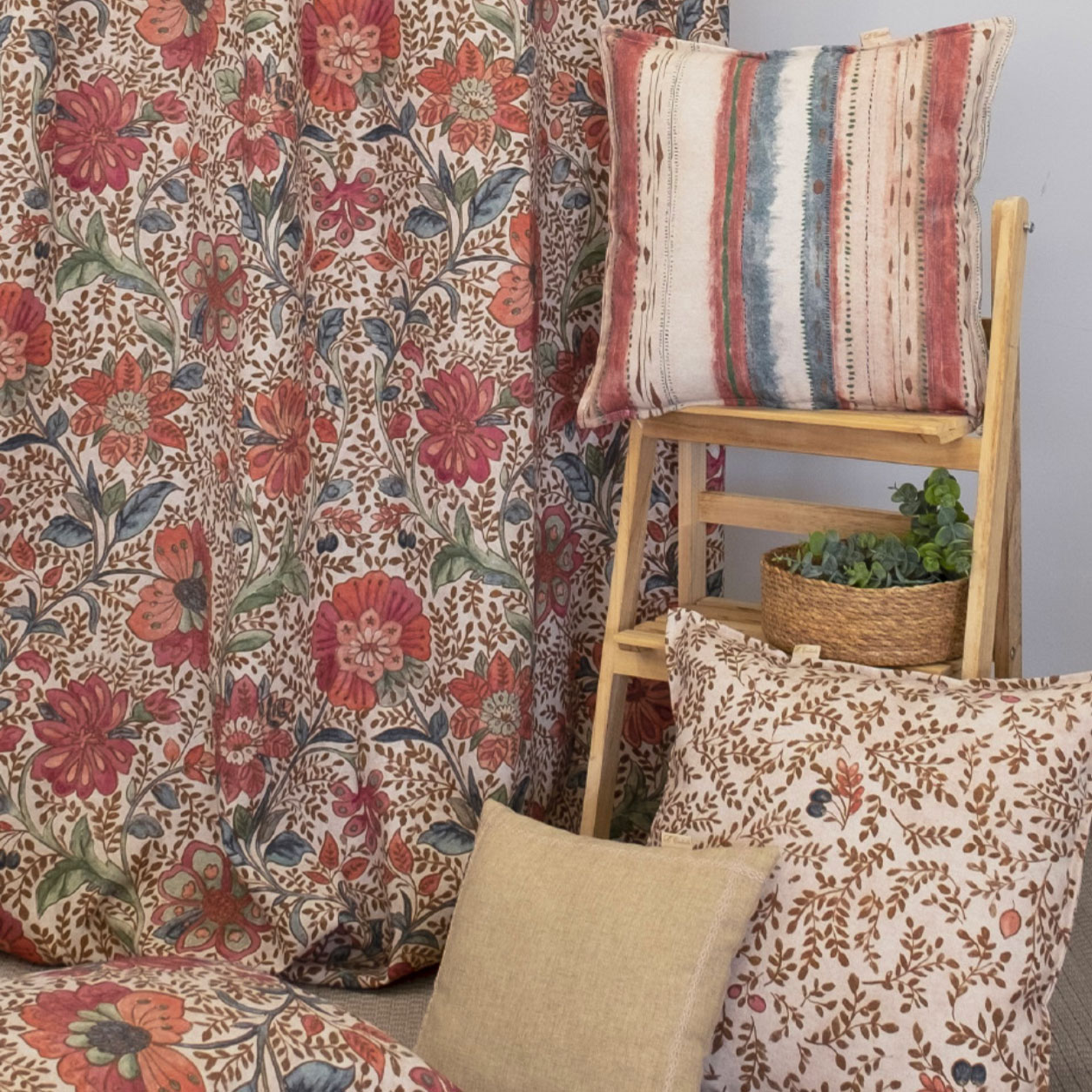 Panama Misto Lino Fiori Blu H 280 cm Image
