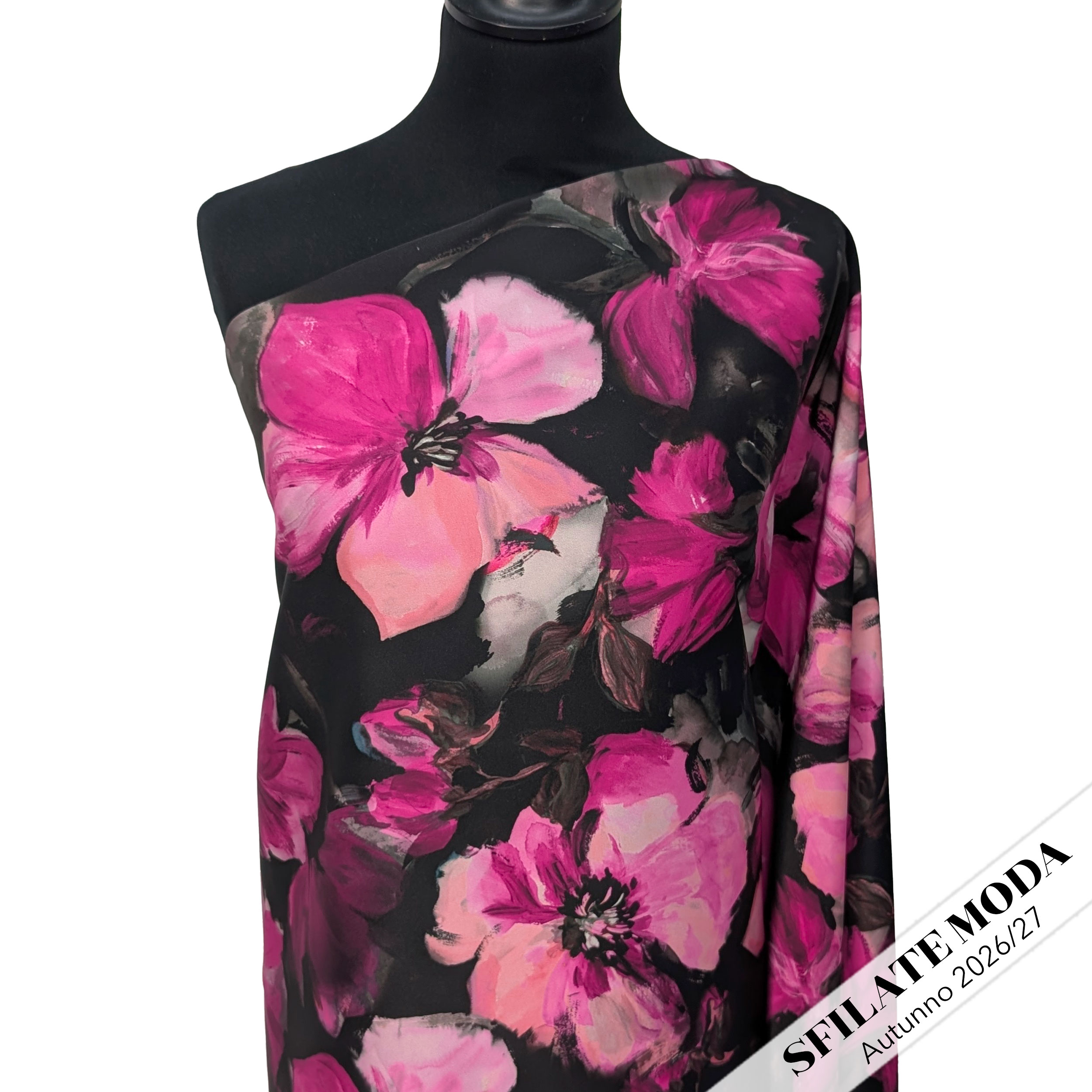 Raso Setato Alta Moda Floreale Acquerellato Fuxia Image