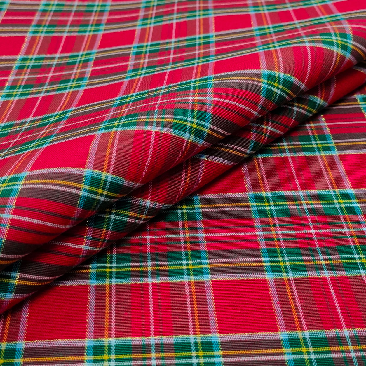 Tessuto Tartan Lurex Mini Scozzese Rosso Verde Image