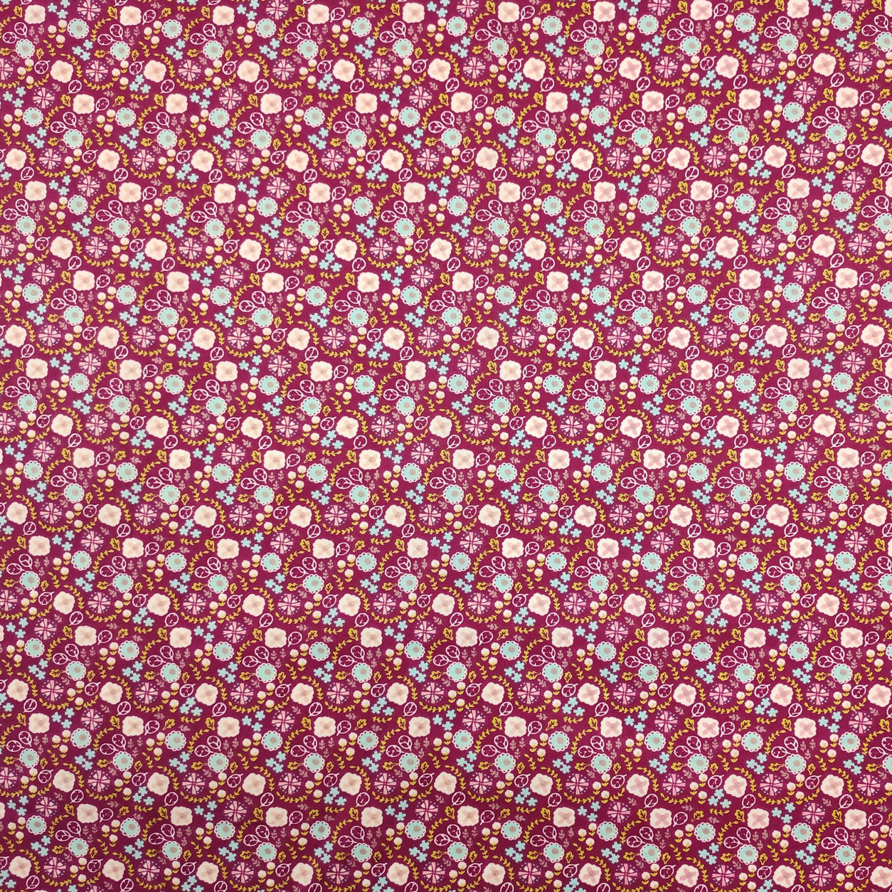 Tessuto Cotone Fiorellini Sfondo Fuxia Scuro