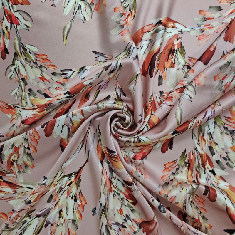 Raso di Seta Elasticizzato Primavera Rosa Astratta
