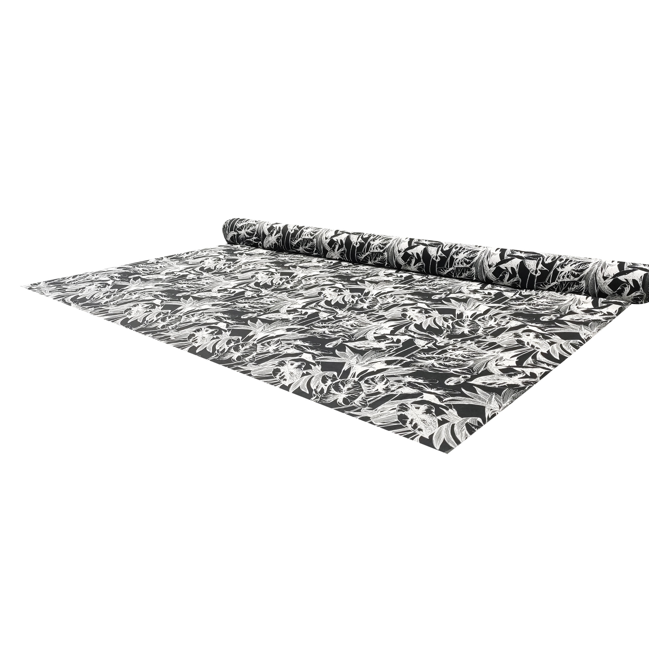 Misto Lino Foglie Tropicali Bianco e Nero