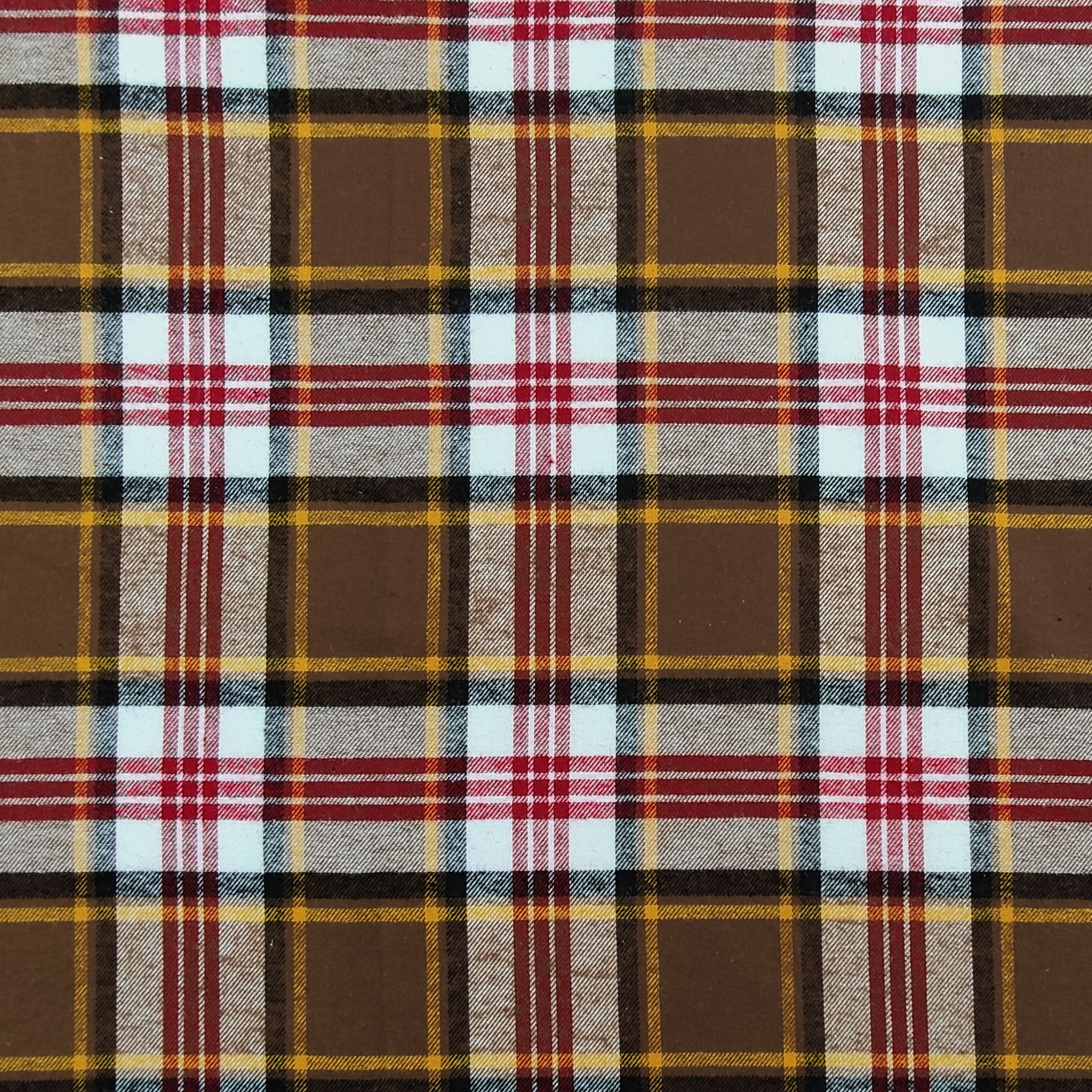 Tessuto Flanella Tartan Nocciola Giallo