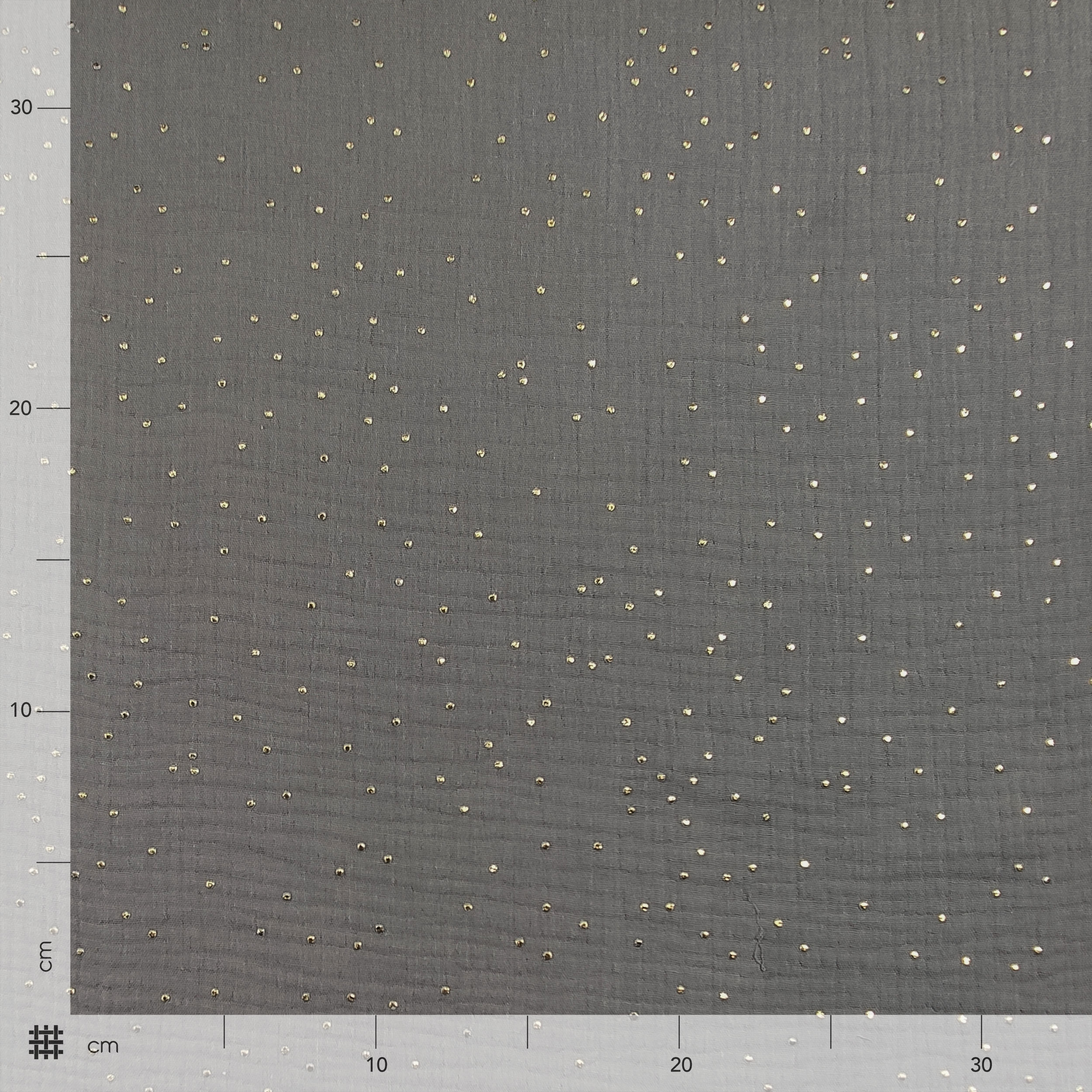 Mussola Cotone Grigia con Pois Oro