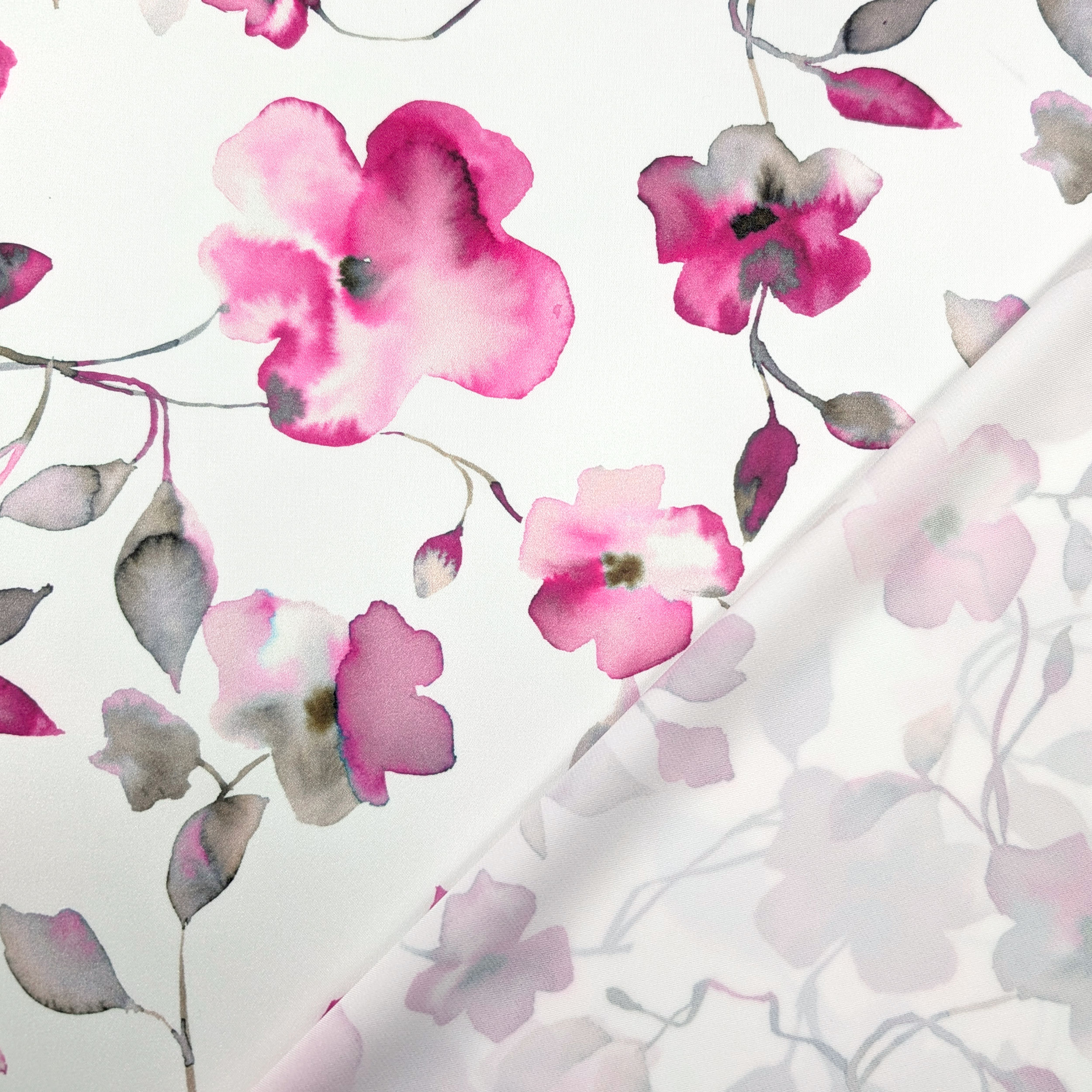 Raso Setato Alta Moda Fiori Acquerellati Fuxia Image