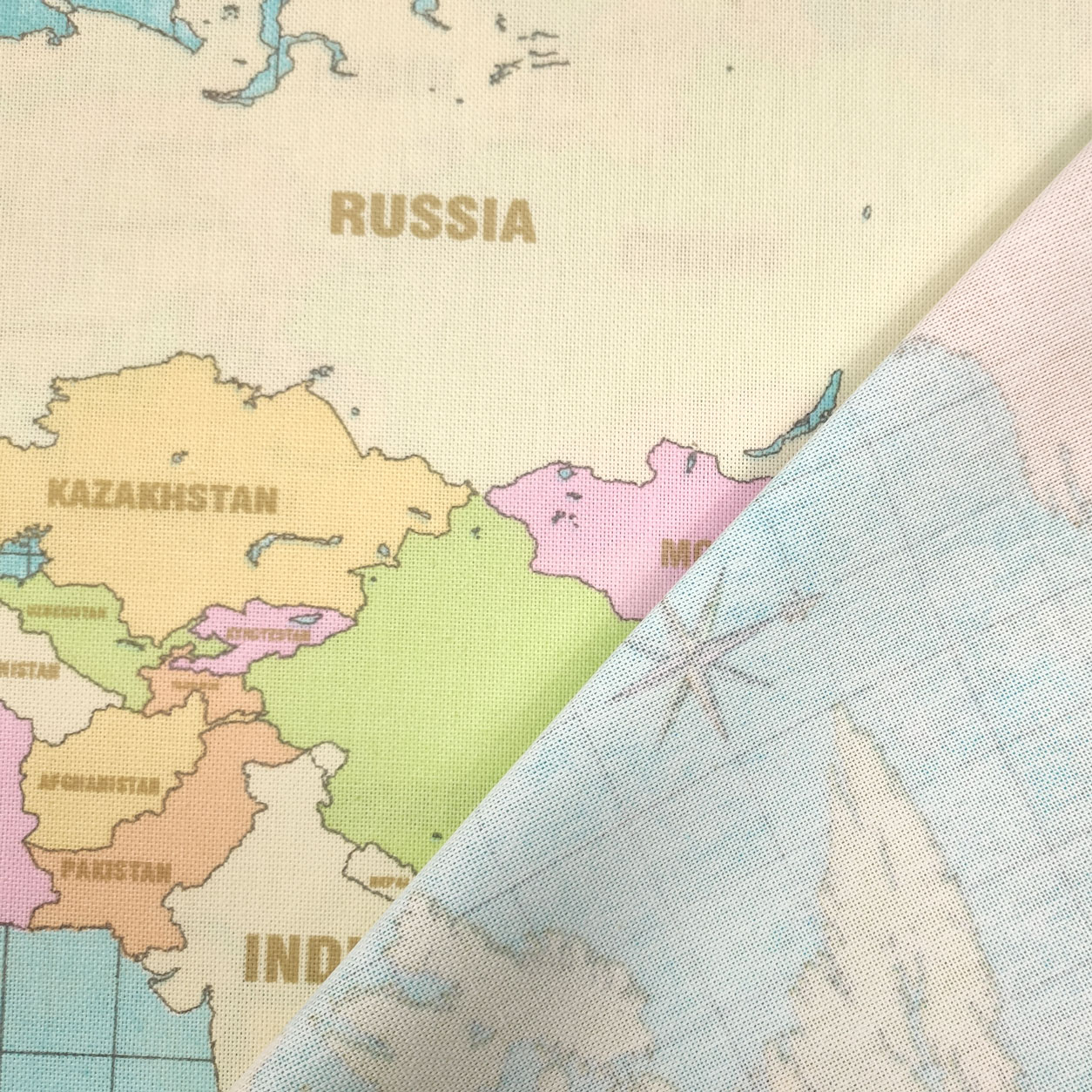 tessuto panama fantasia cartina geografica mondiale vintage
