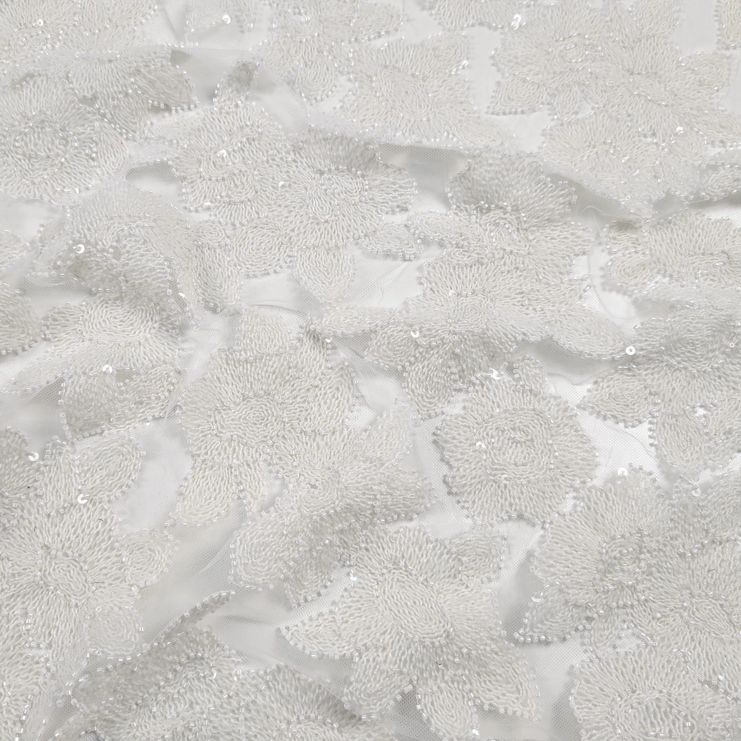 Pizzo Rose Lana Paillettes Bianco Image