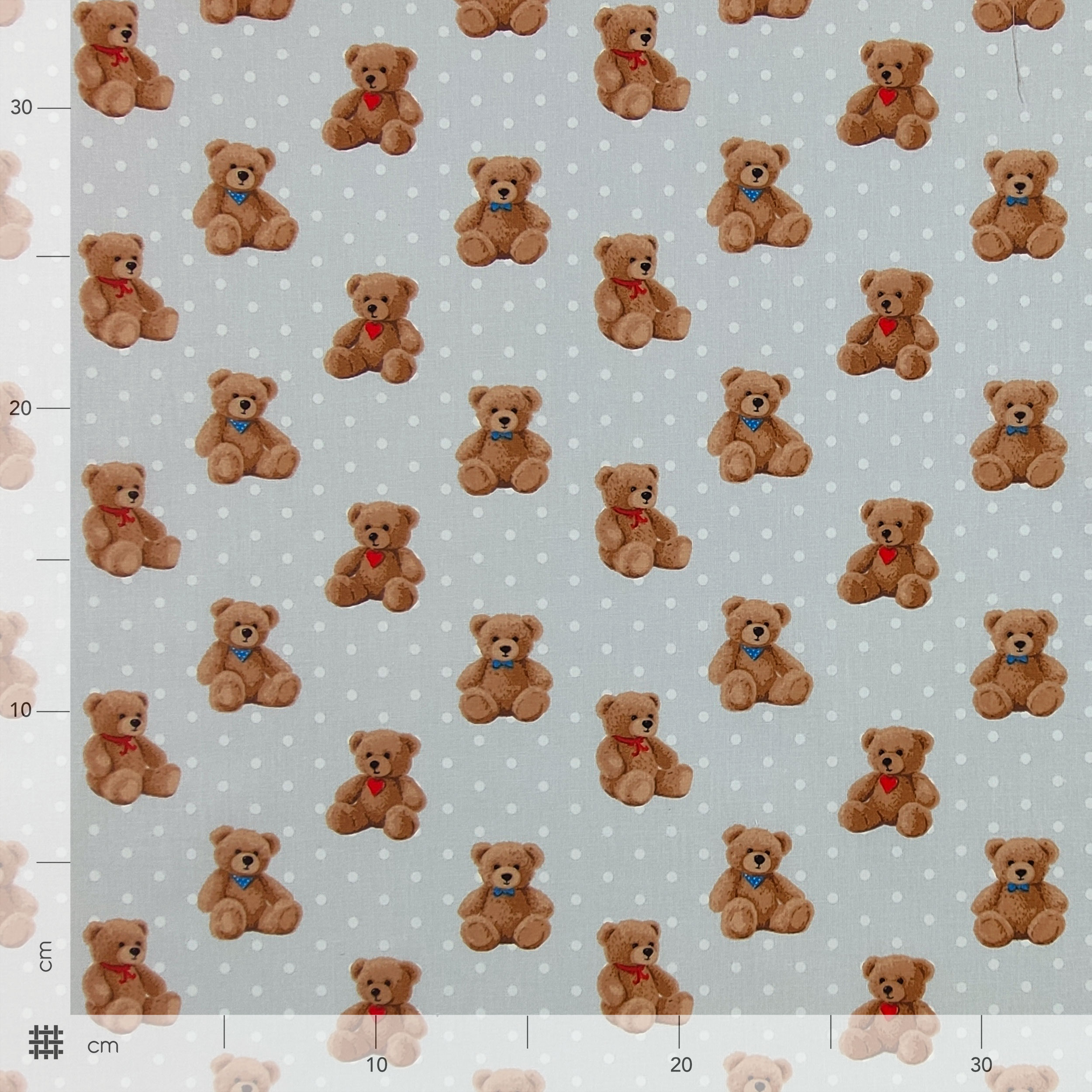 Cotone con Orsetti Pois Sfondo Grigio