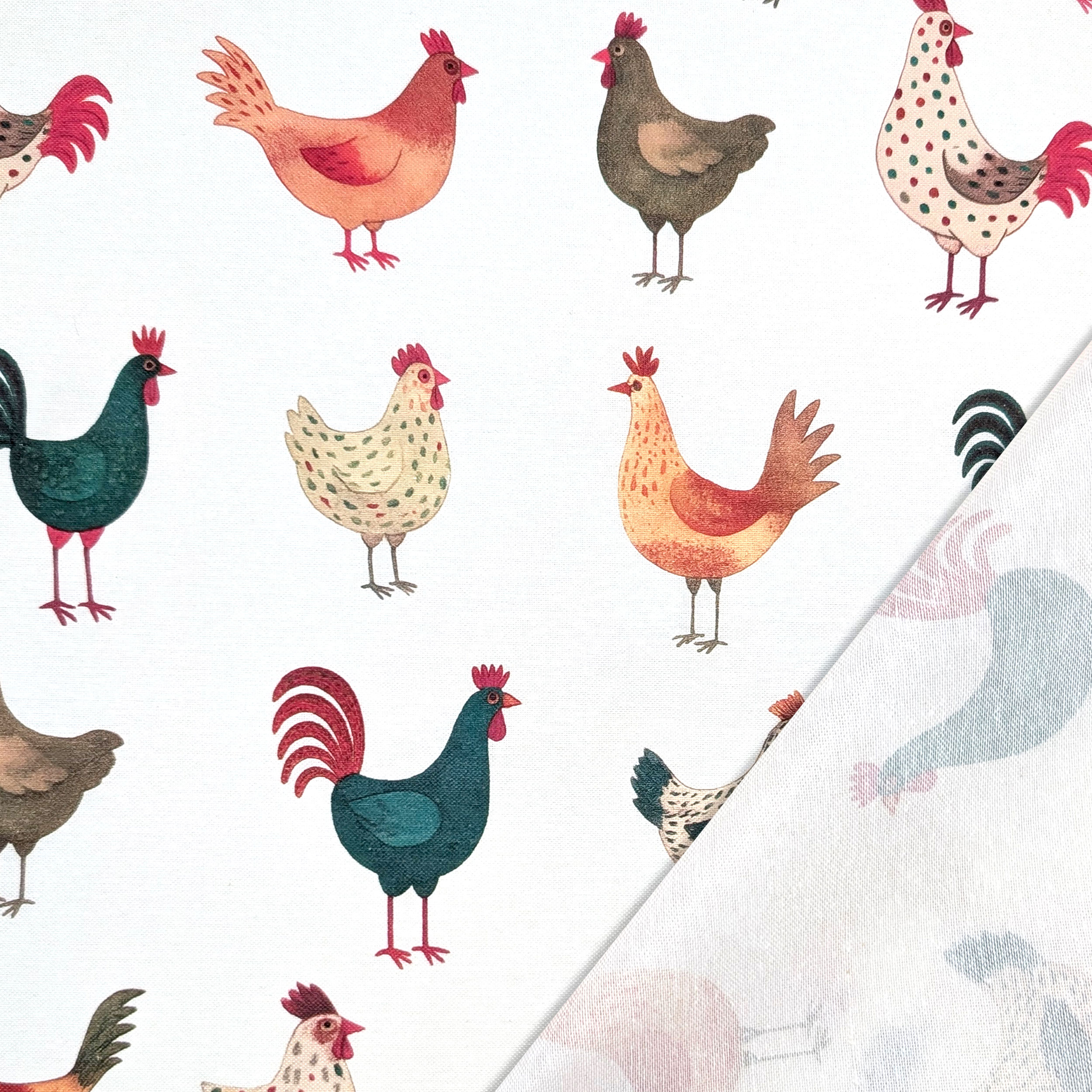 Panama Puro Cotone Bianco Galline Image