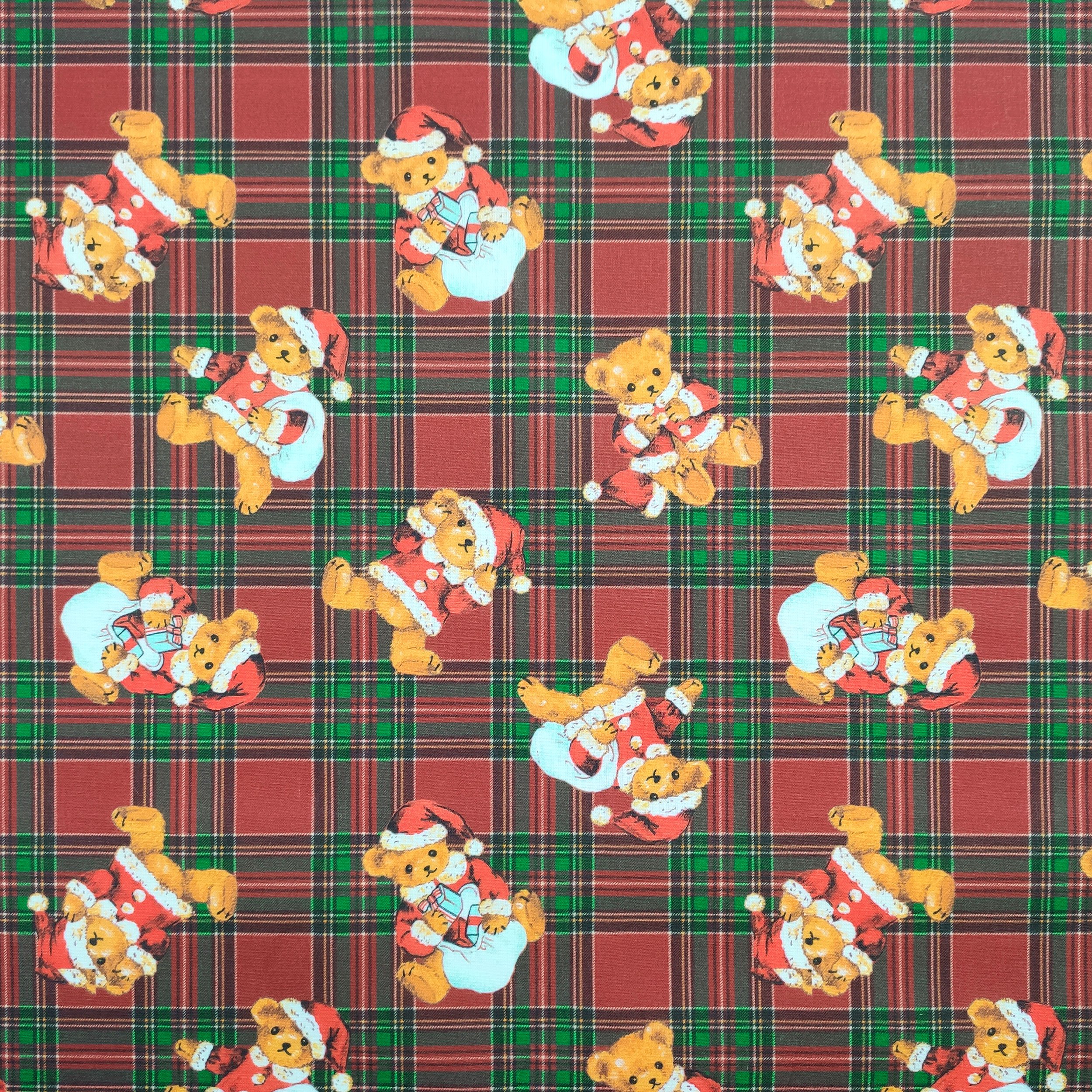Rasatello di Cotone Natalizio Teddy Sfondo Tartan
