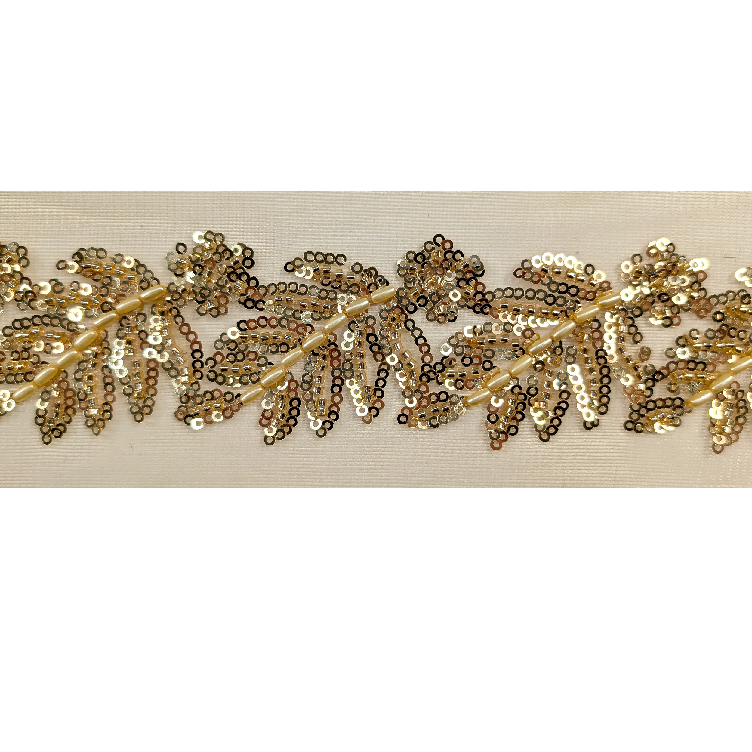 Passamaneria Tulle Foglie Paillettes e Perline Oro Image