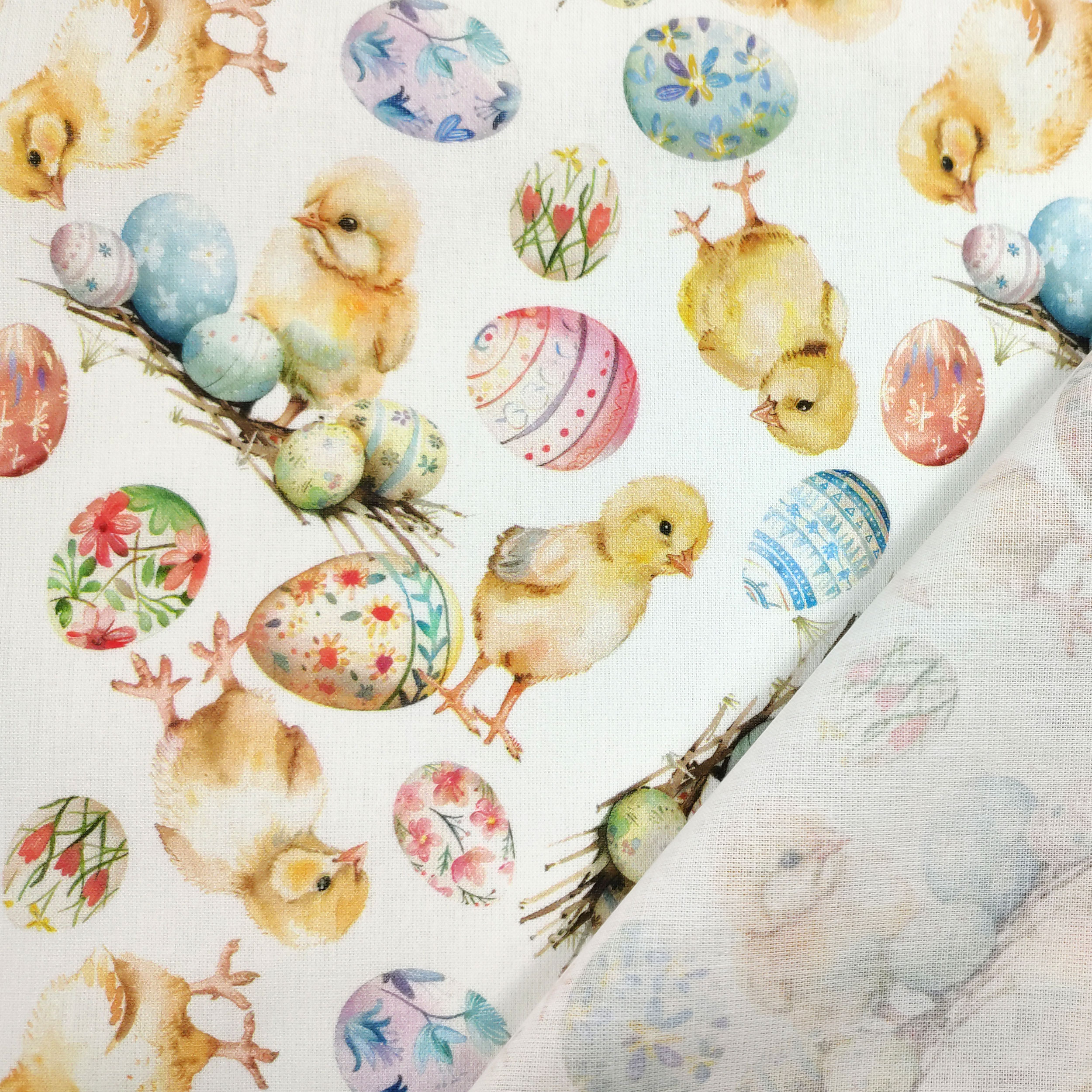 Cotone Fantasia Pulcini e Uova di Pasqua