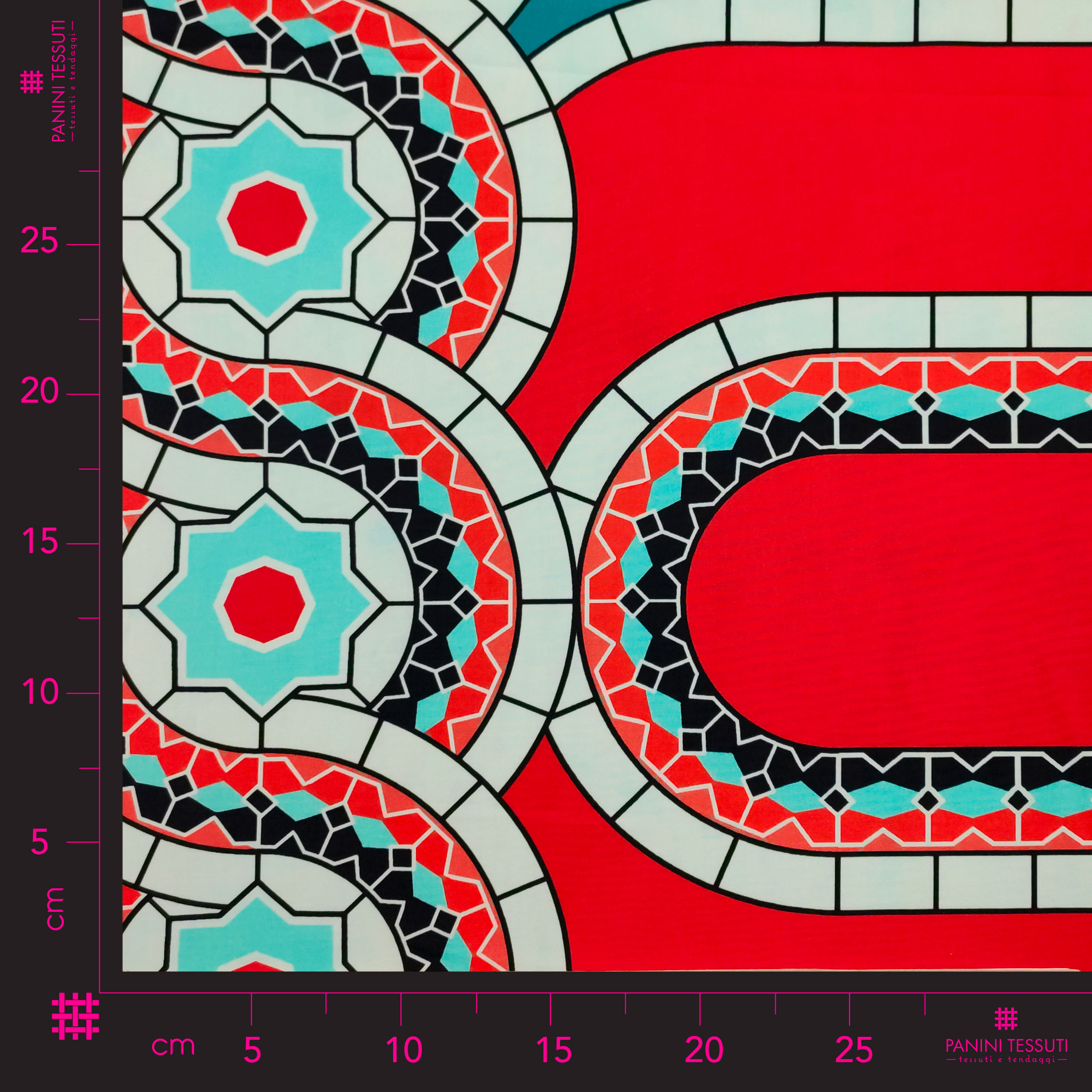 Cotone Fantasia Mosaico Turchese Rosso Image