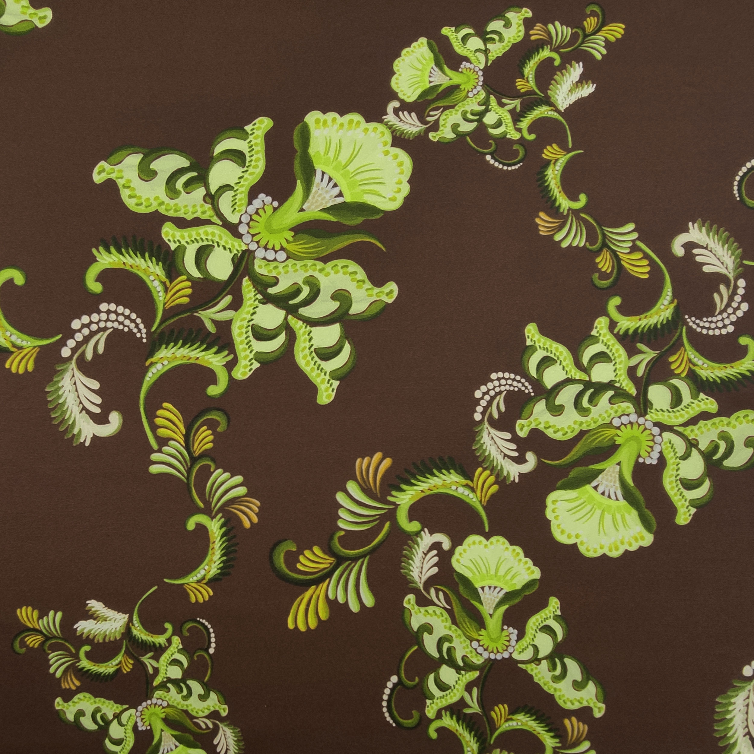 Raso Setato Alta Moda Fantasia Cachemire Floreale Verde