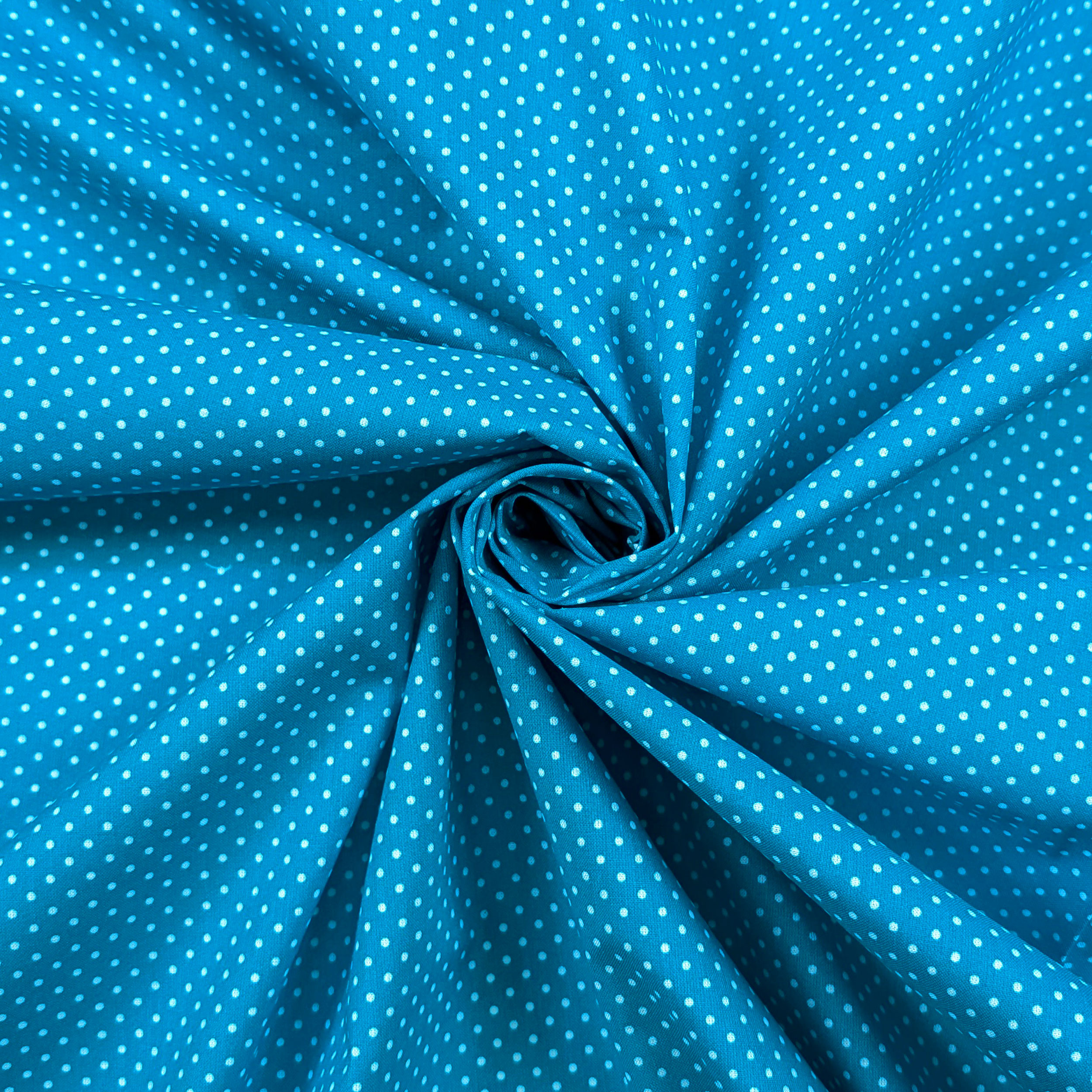 Tessuto Cotone Turchese a Pois Image