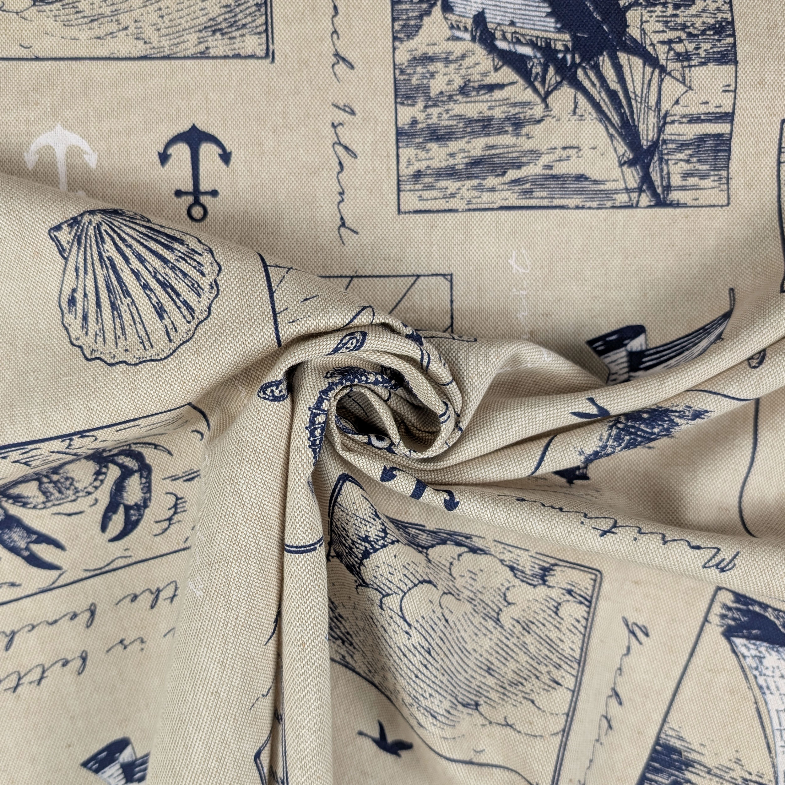 Tessuto Misto Cotone Fantasia Nautica Blu Image