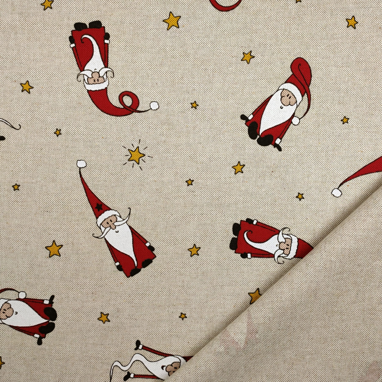 Tessuto leggero misto cotone fantasia babbo natale con stelle