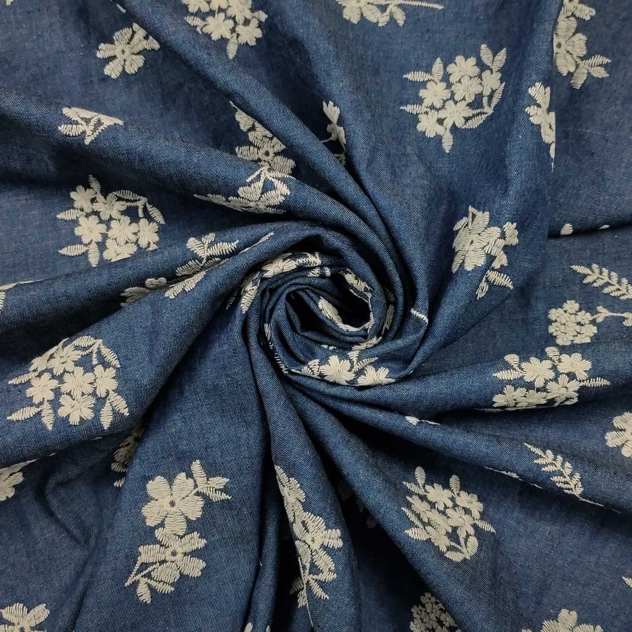 Tessuto jeans ricamato fiori (1)