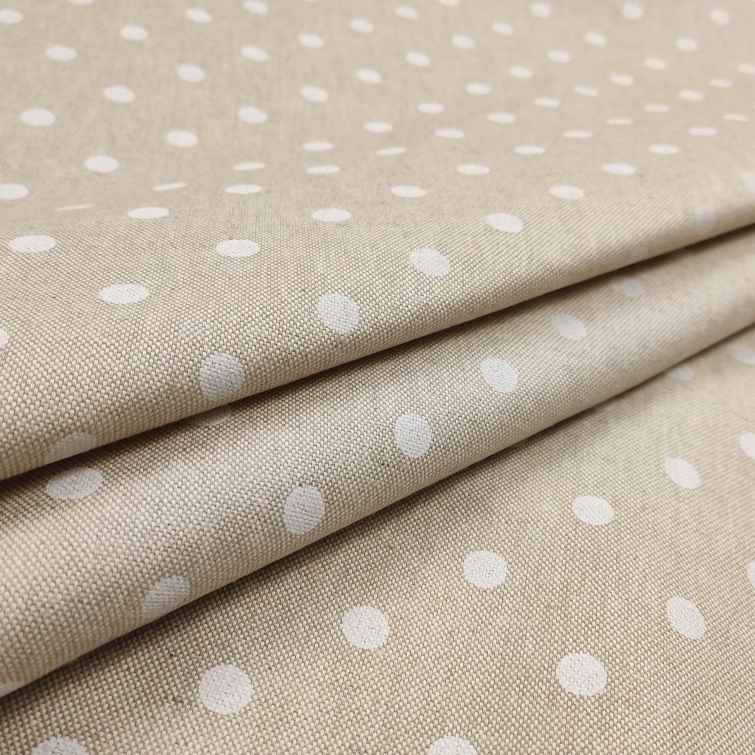 Tessuto Misto Cotone Arredo Beige e Pois Image