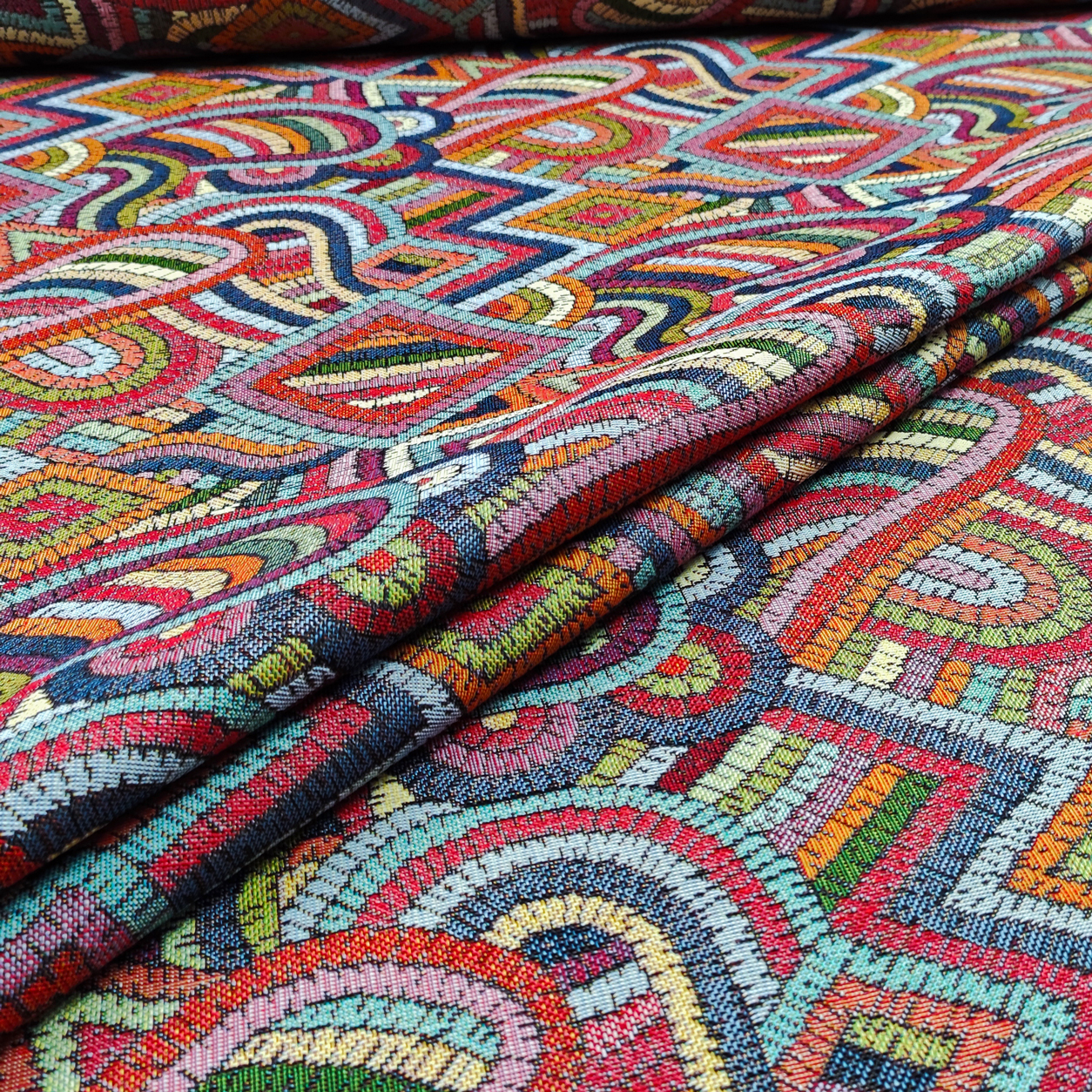 Tessuto Jacquard Fantasia Astratta Ricamo Mosaico Multicolor Image