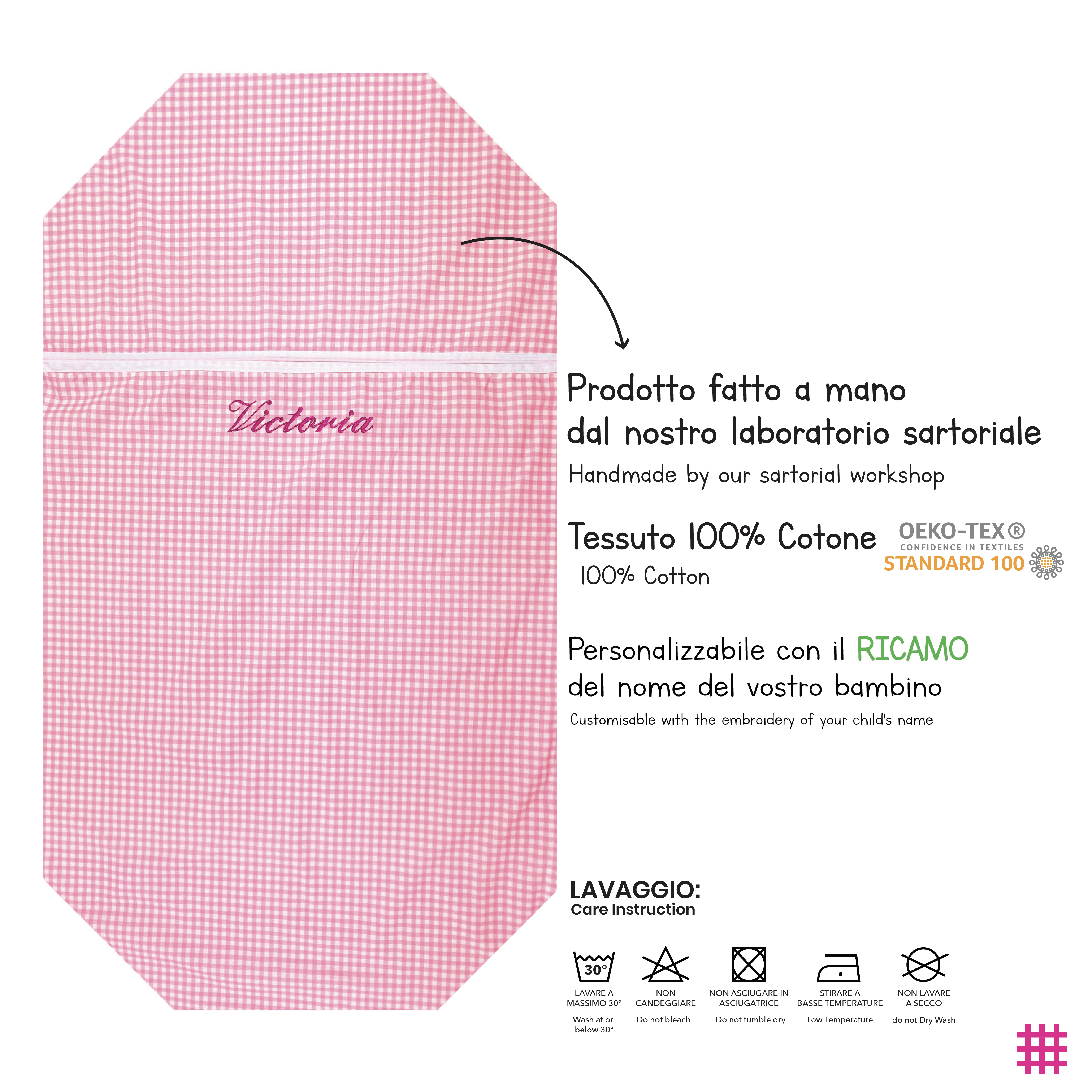 Sacco Nanna Estivo Sagomato per Brandine Quadretti Rosa Image