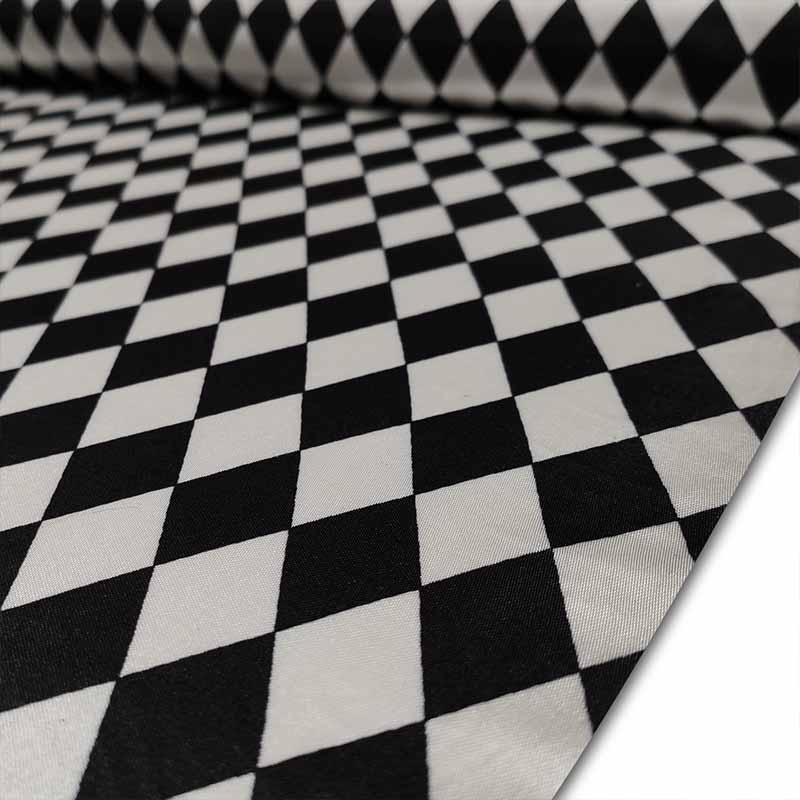 tessuto raso carnevale rombi bianco e nero