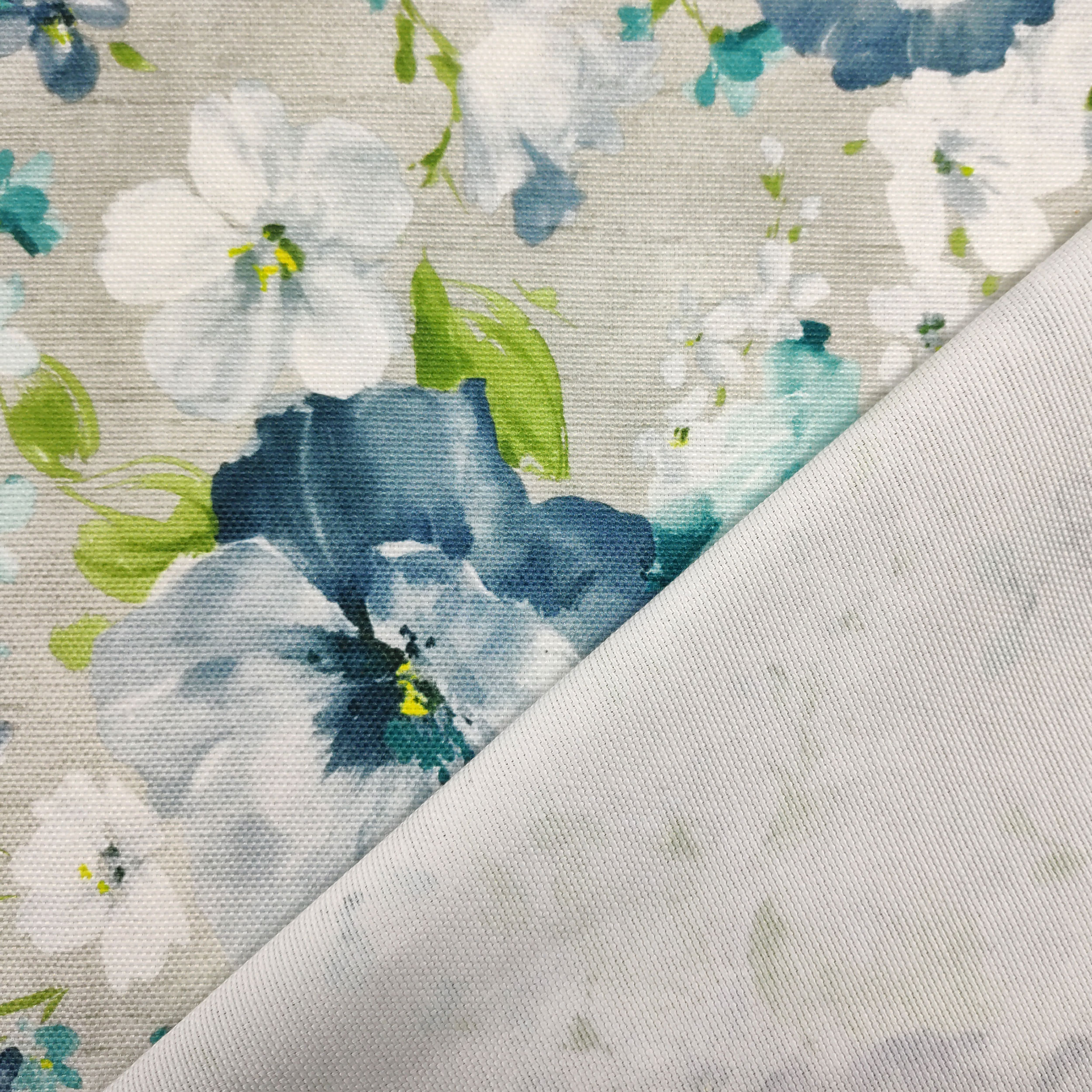 Tessuto Panama Fiori Toni Freddi