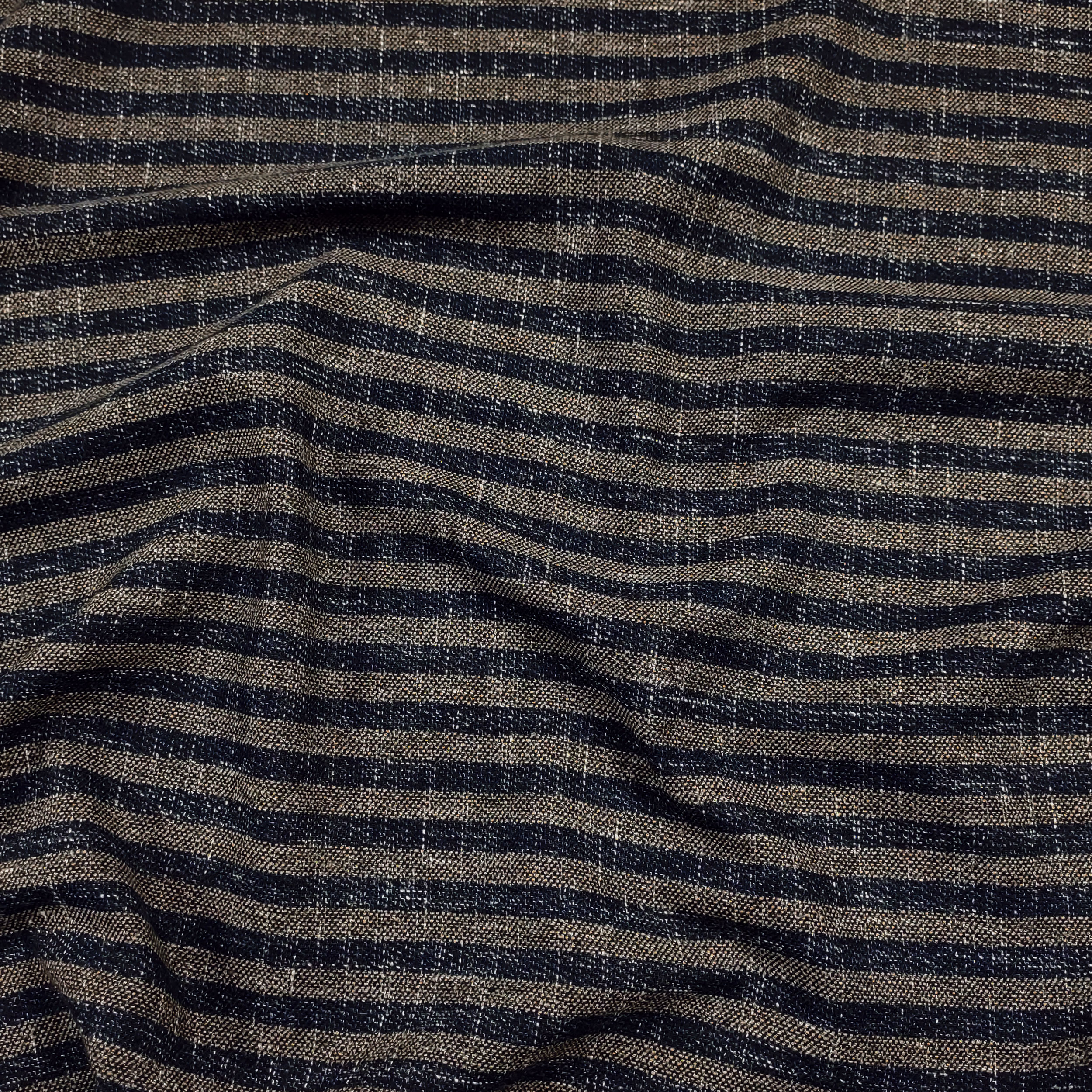 Tessuto Cotone Lino Riga Blu