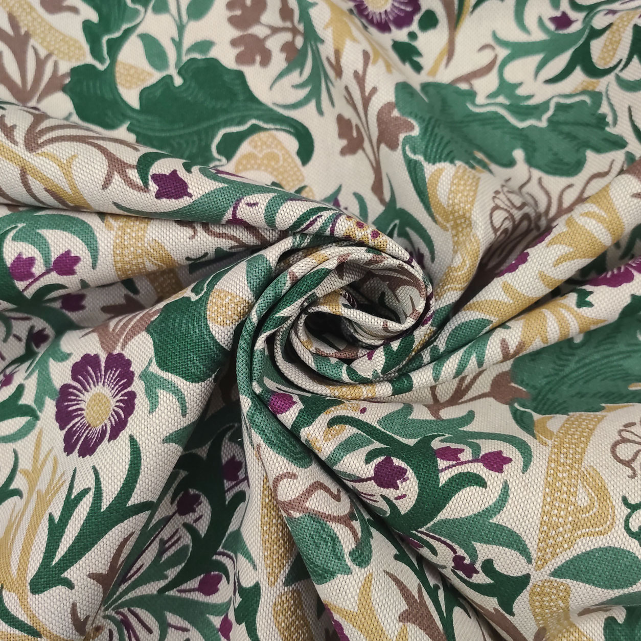 Tessuto misto cotone panama fiori viola foglie (1)