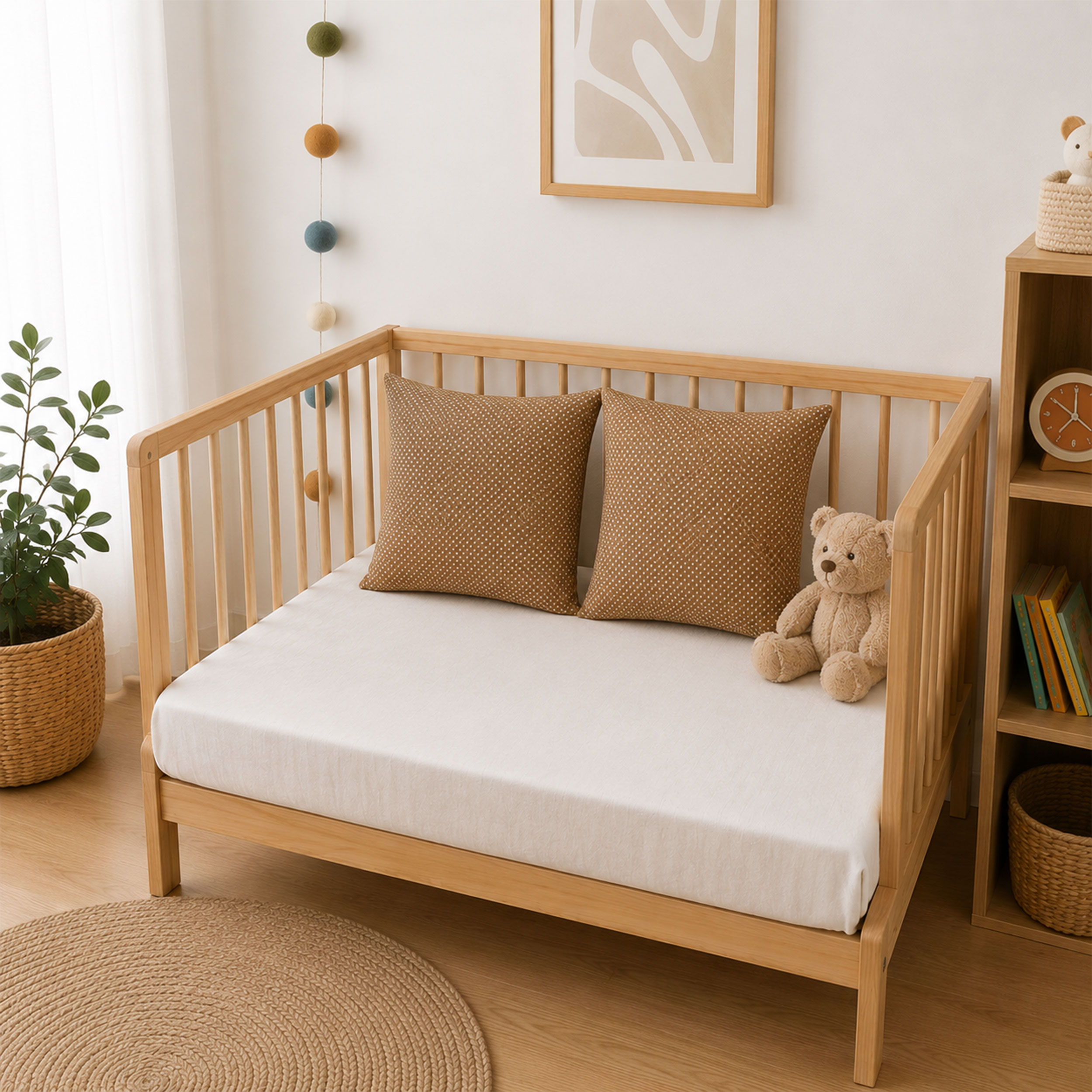 Tessuto Cotone Beige a Pois Bianchi Image