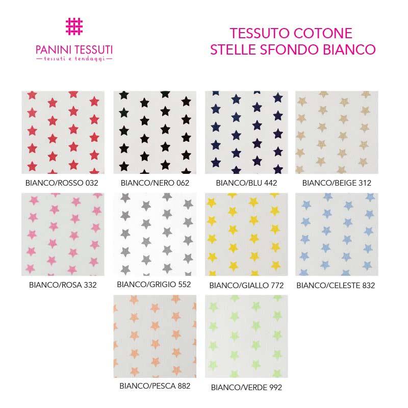 Tessuto Cotone Stelle Sfondo Bianco - Blu