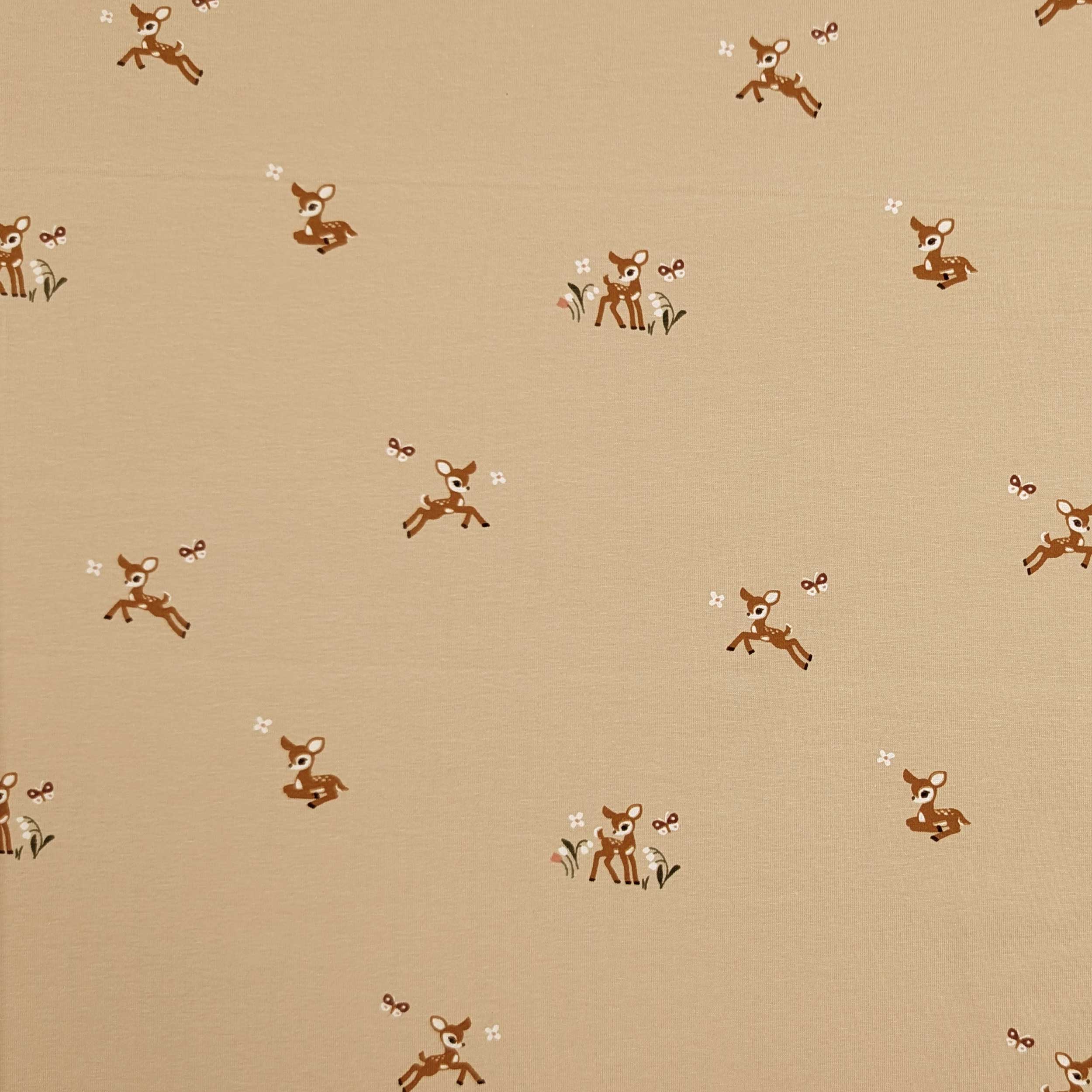 Jersey Cotone Sfondo Beige con Cerbiatti  Image