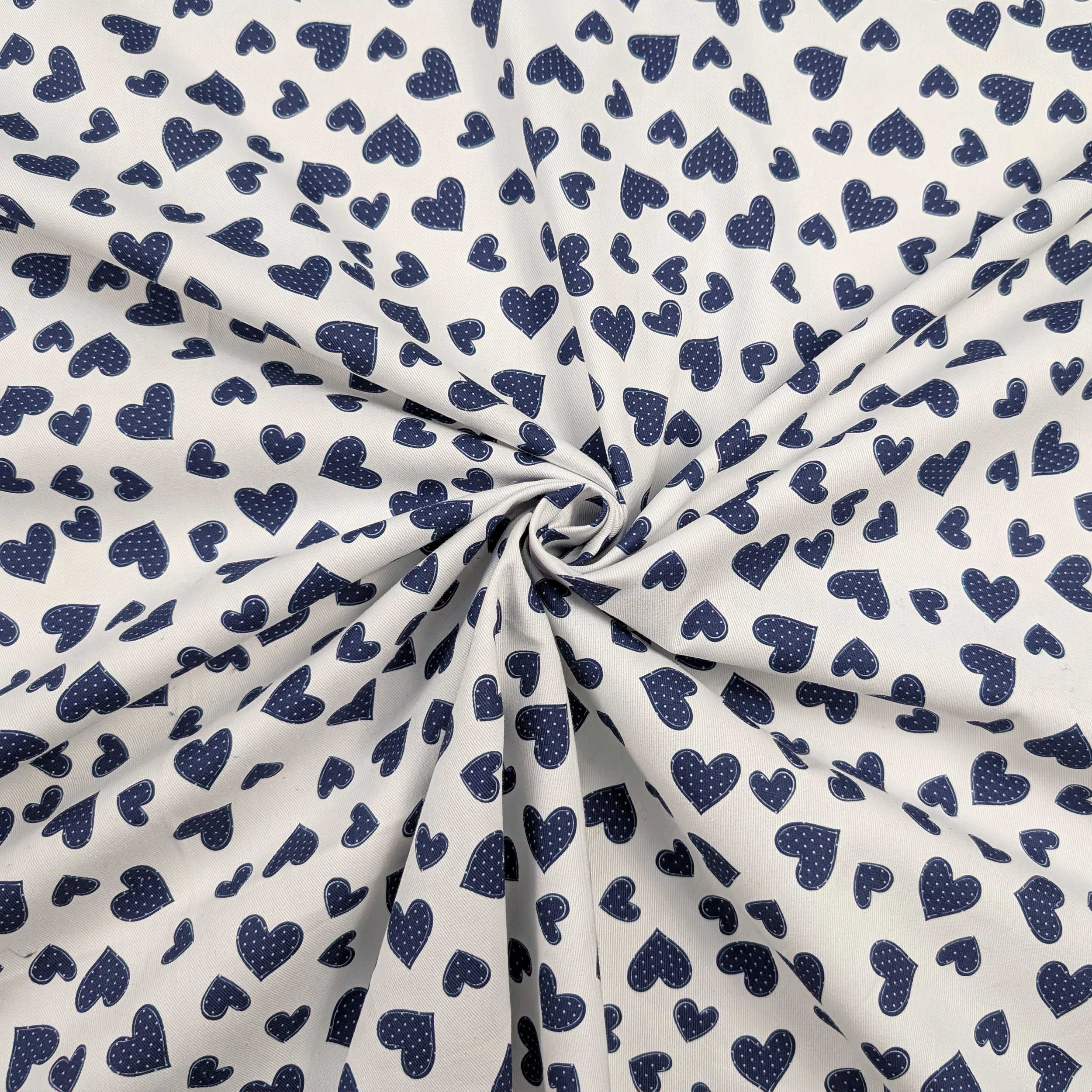 Gabardine Cotone Cuori Blu Image