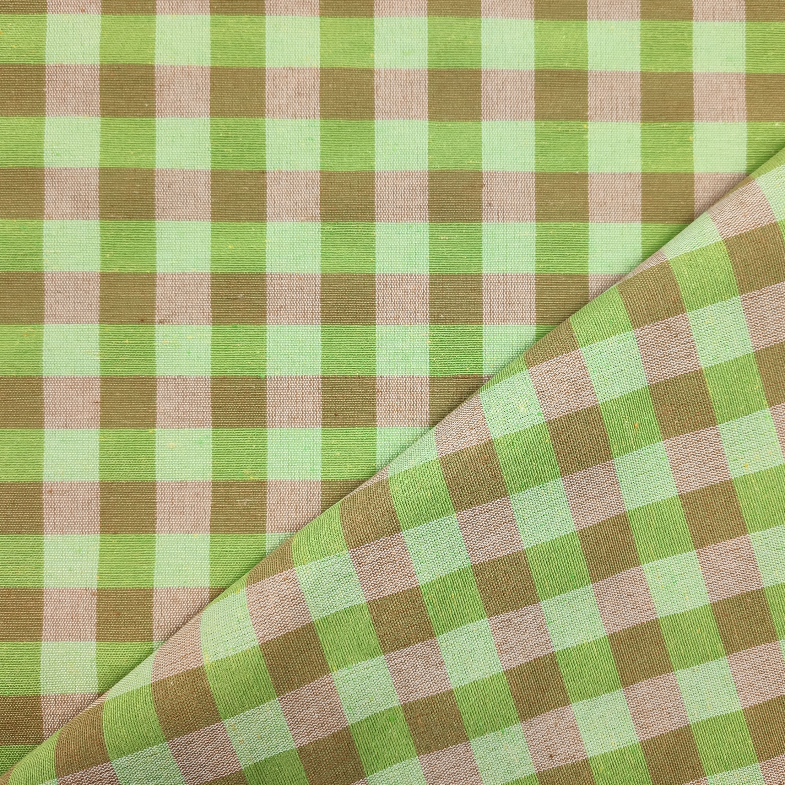 Tessuto Tinto In Filo per Tovaglia Quadretti Verde Cammello