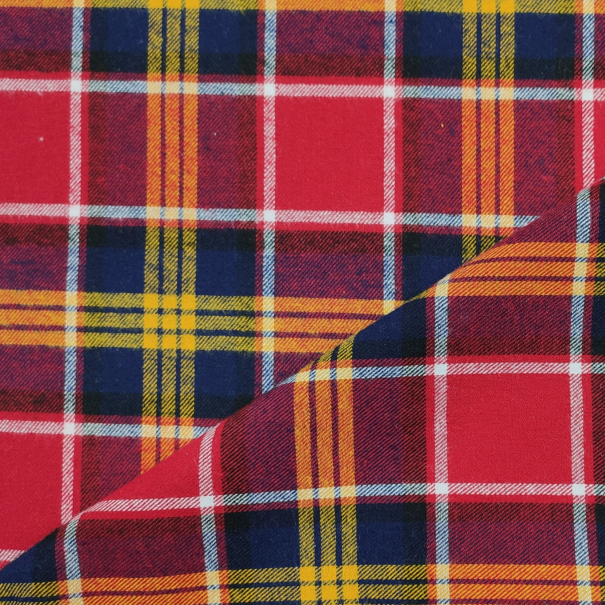 Tessuto Flanella Tartan Rosso Blu Giallo