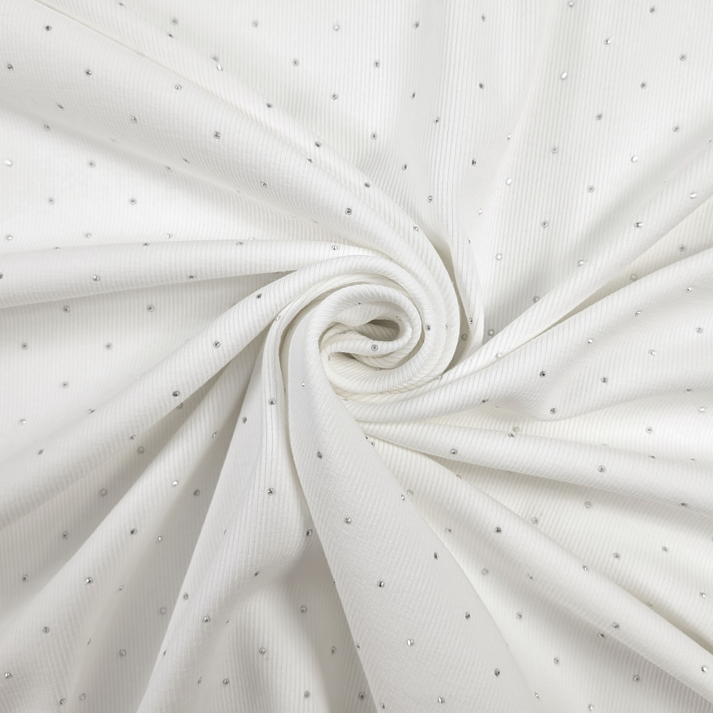 Jersey Cotone Costine Strass Bianco Image