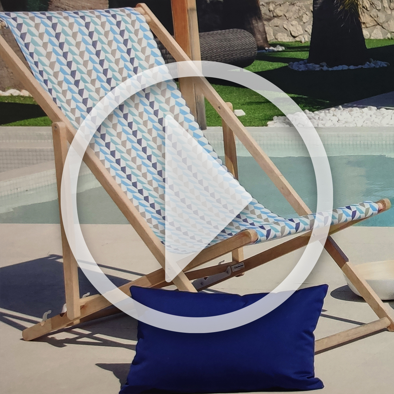 Tessuto da Esterno Fantasia Geometrica Azzurro H 160 cm Image
