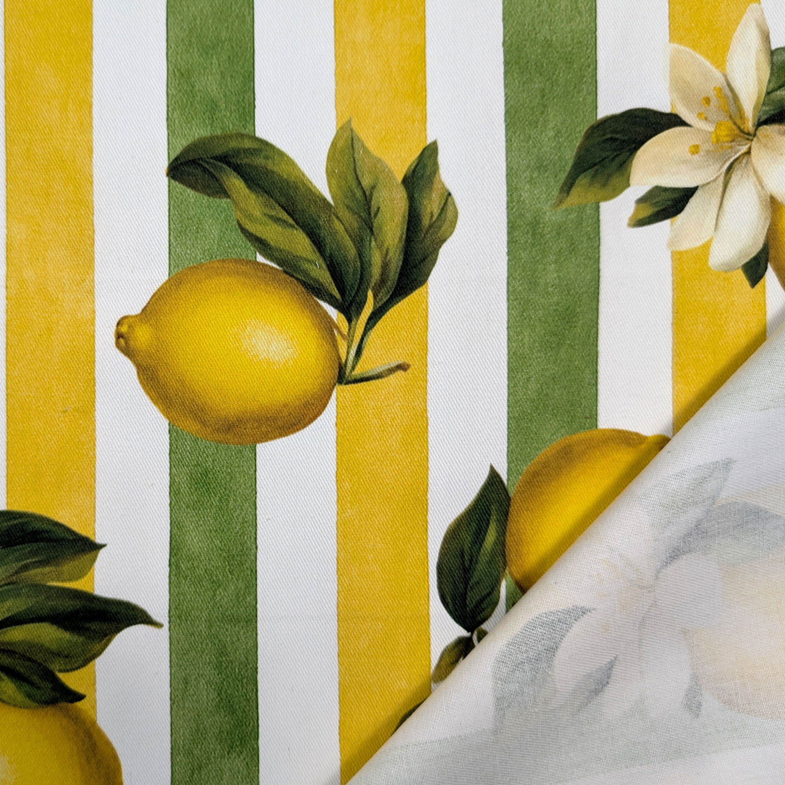 Ritaglio Panama Limoni e Righe Estive 100x160 cm Image