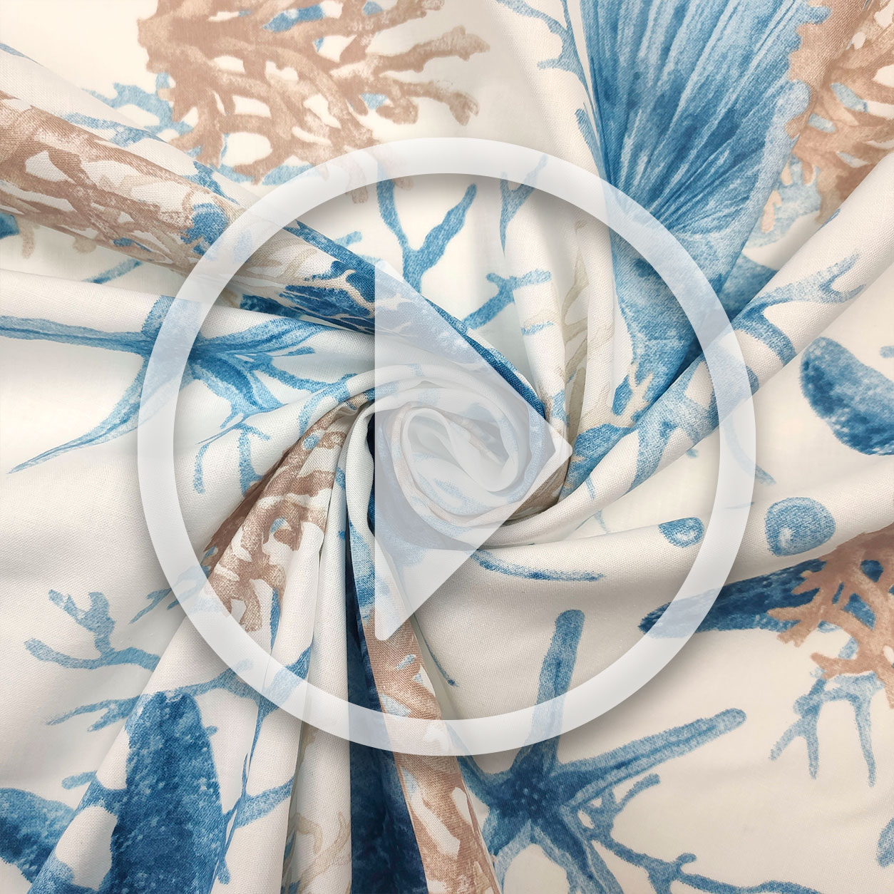 Tessuto Cotone con Coralli Stelle Marine Blu Image
