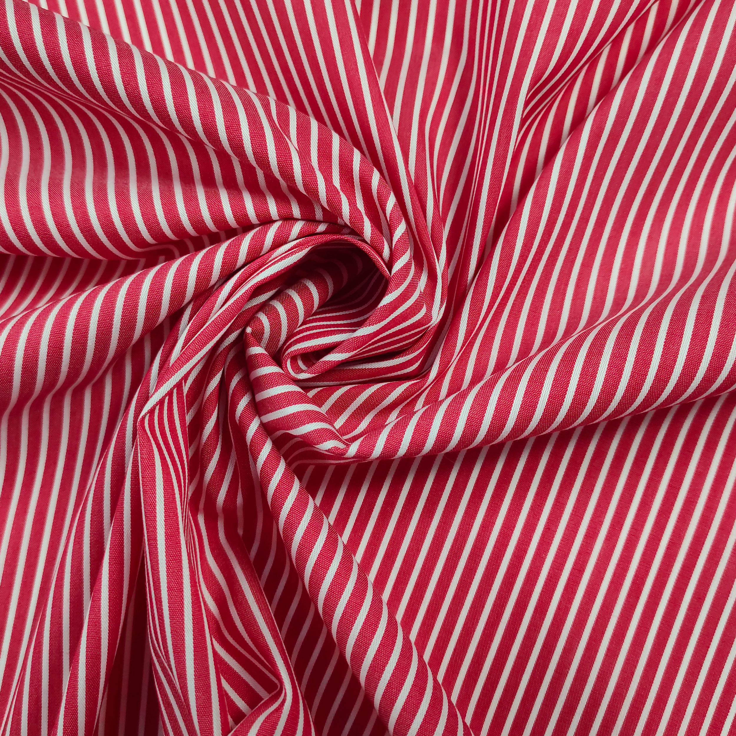 Cotone Rosso Riga Bianca Elasticizzata per Camiceria 