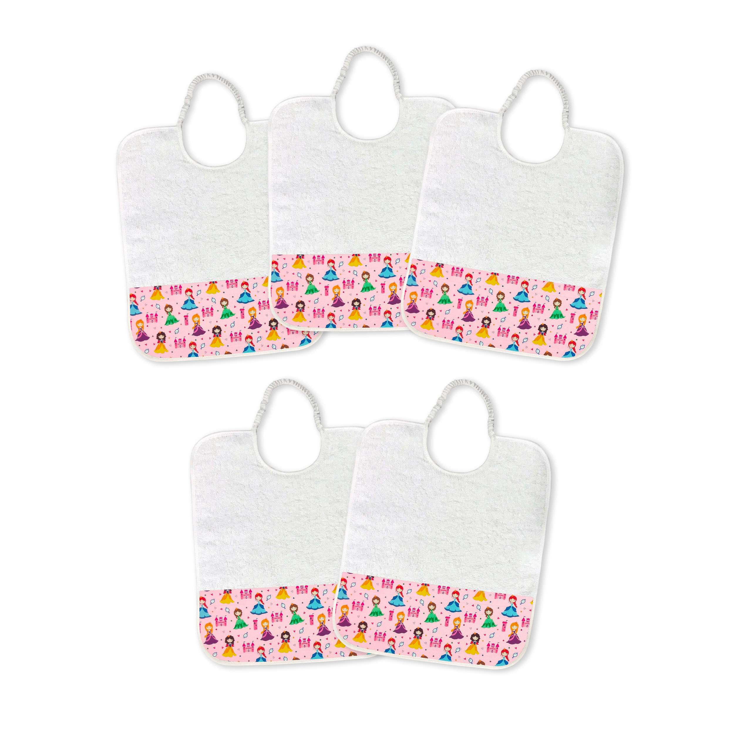 Set 5 Bavaglini Principesse Sfondo Rosa