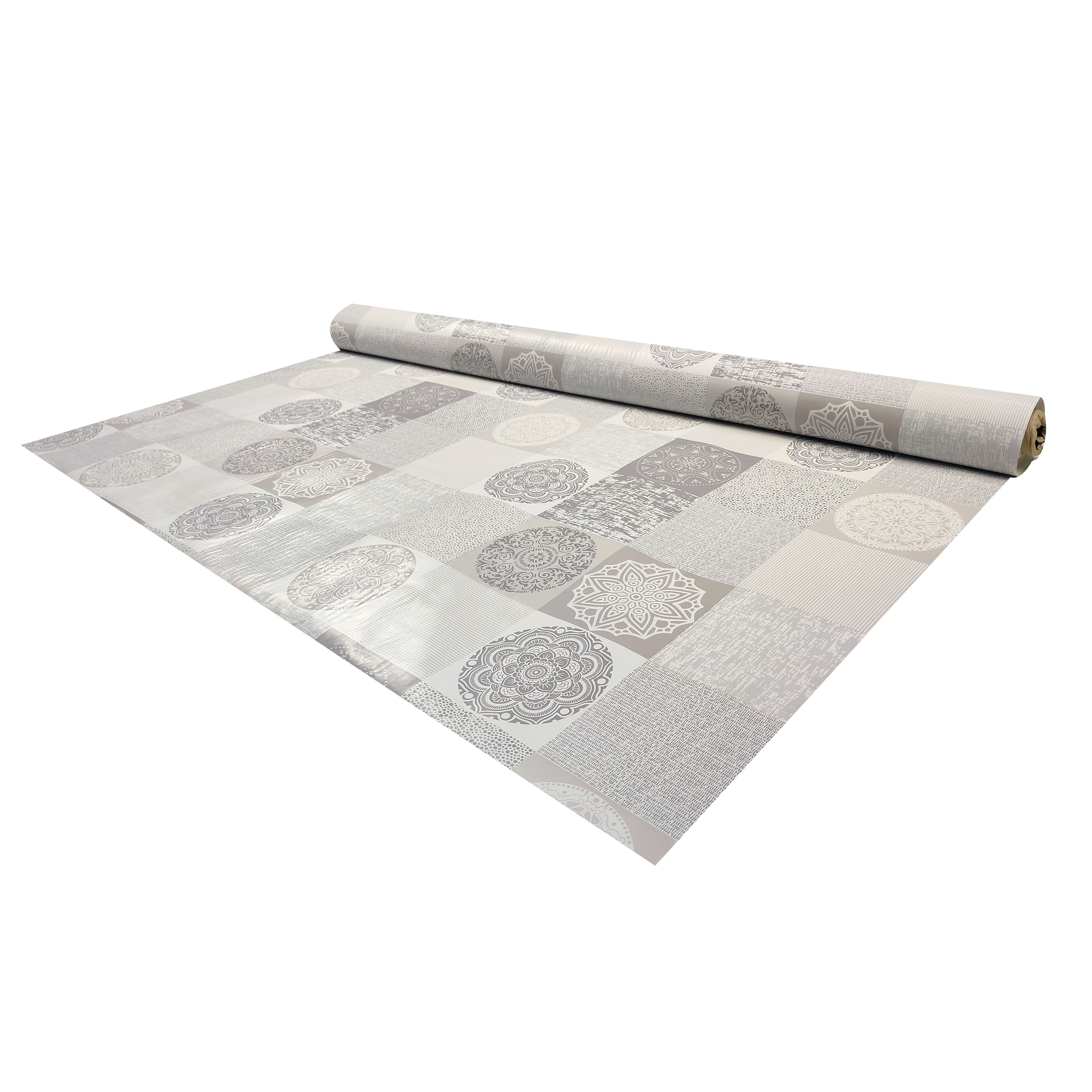 Tessuto Tovaglia Plastificata Mattonelle Tortora e Grigio Image