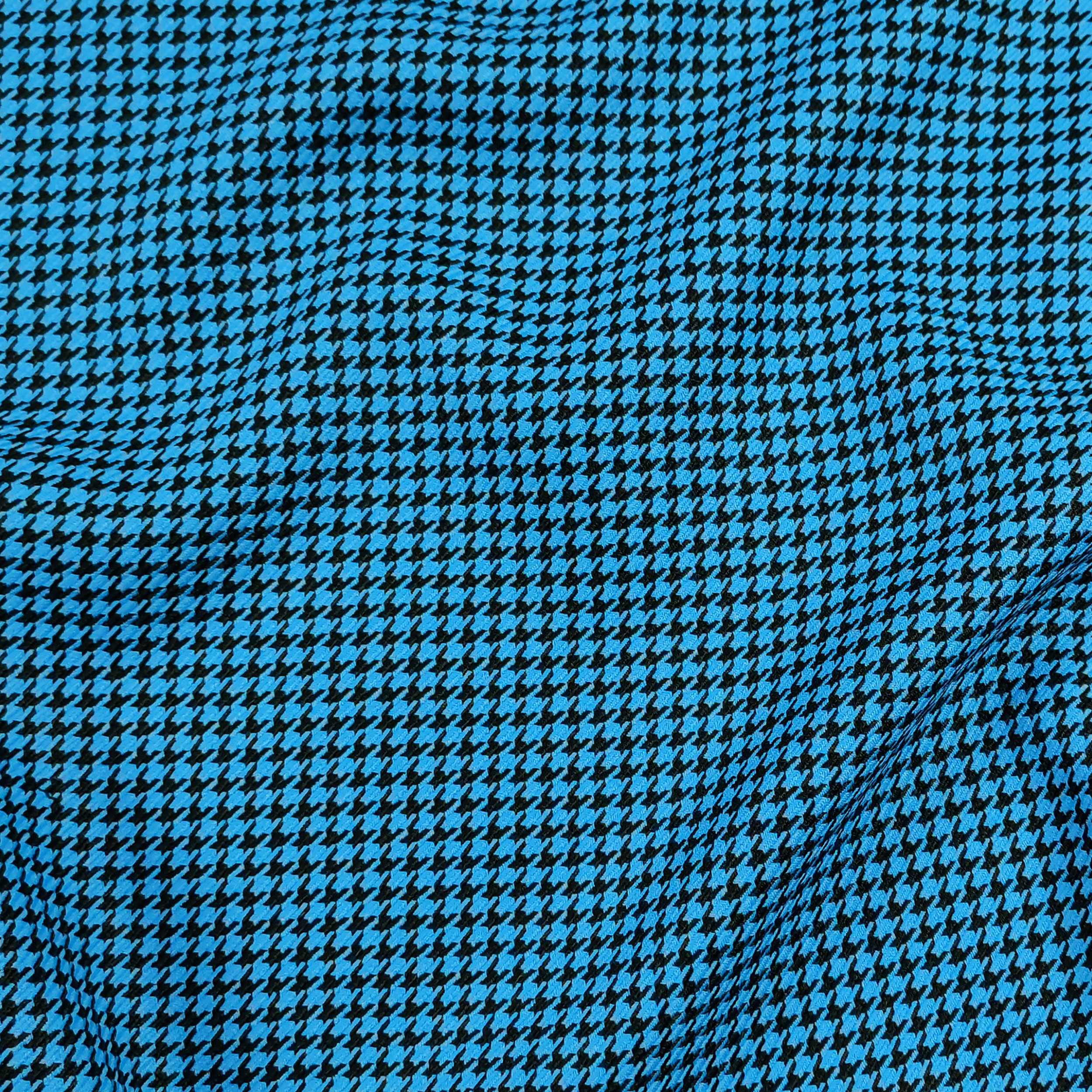 Tessuto Pied de Poule Nero Sfondo Azzurro