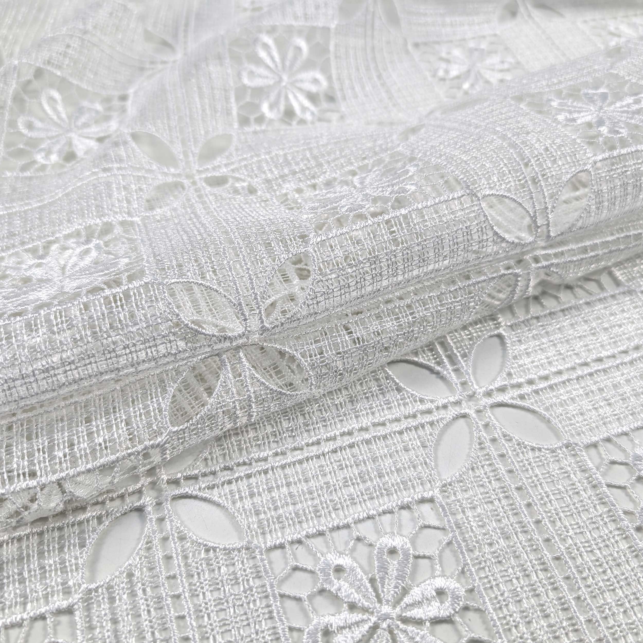 Tessuto Tendino Pizzo Modulare Fiori Bianco Image