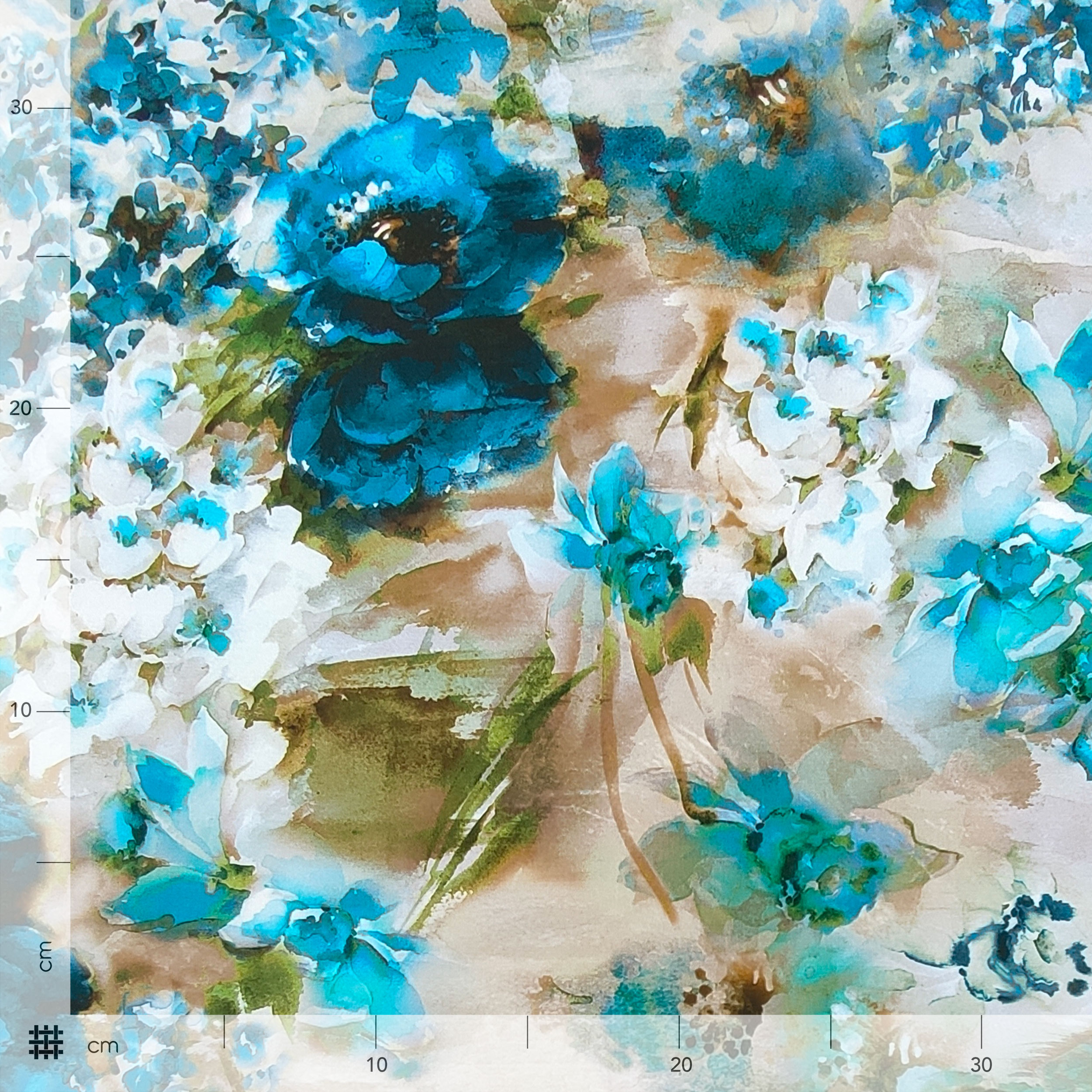 Cotone Elasticizzato Fantasia Fiori Dipinti in Blu