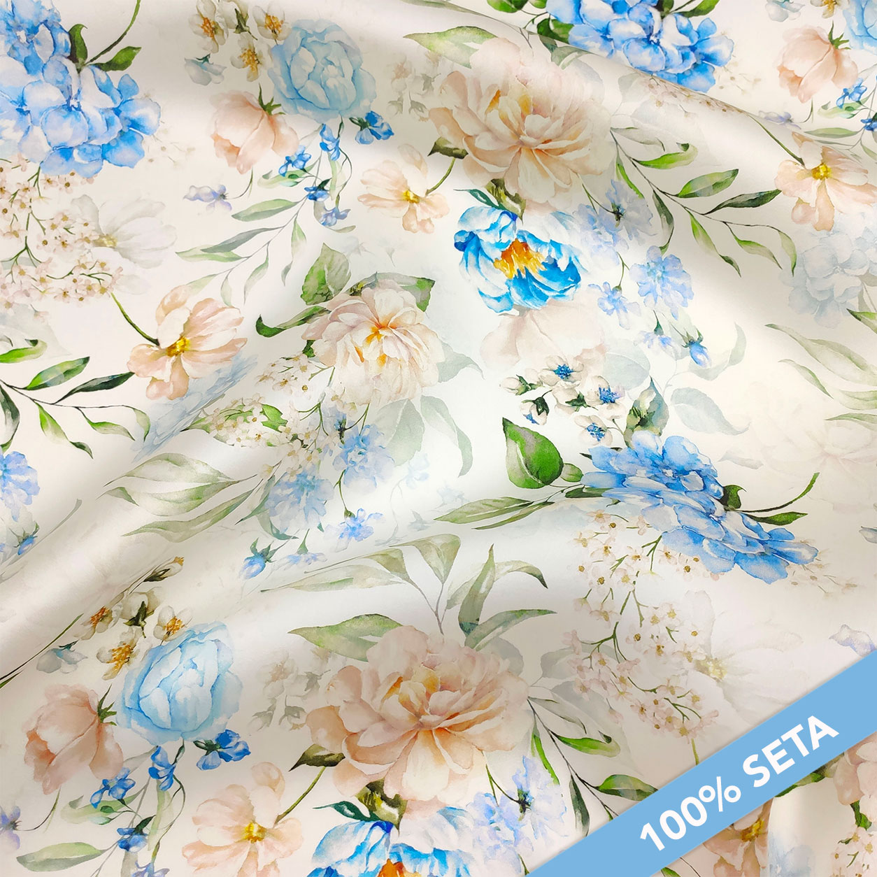 Organza Alta Moda Fiori Cipria e Celeste